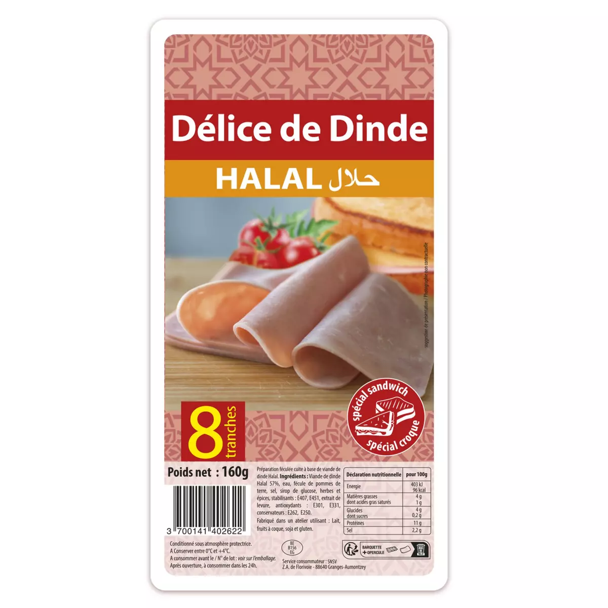 ORIENTAL VIANDES Délice de dine halal 8 tranches 8 tranches 160g