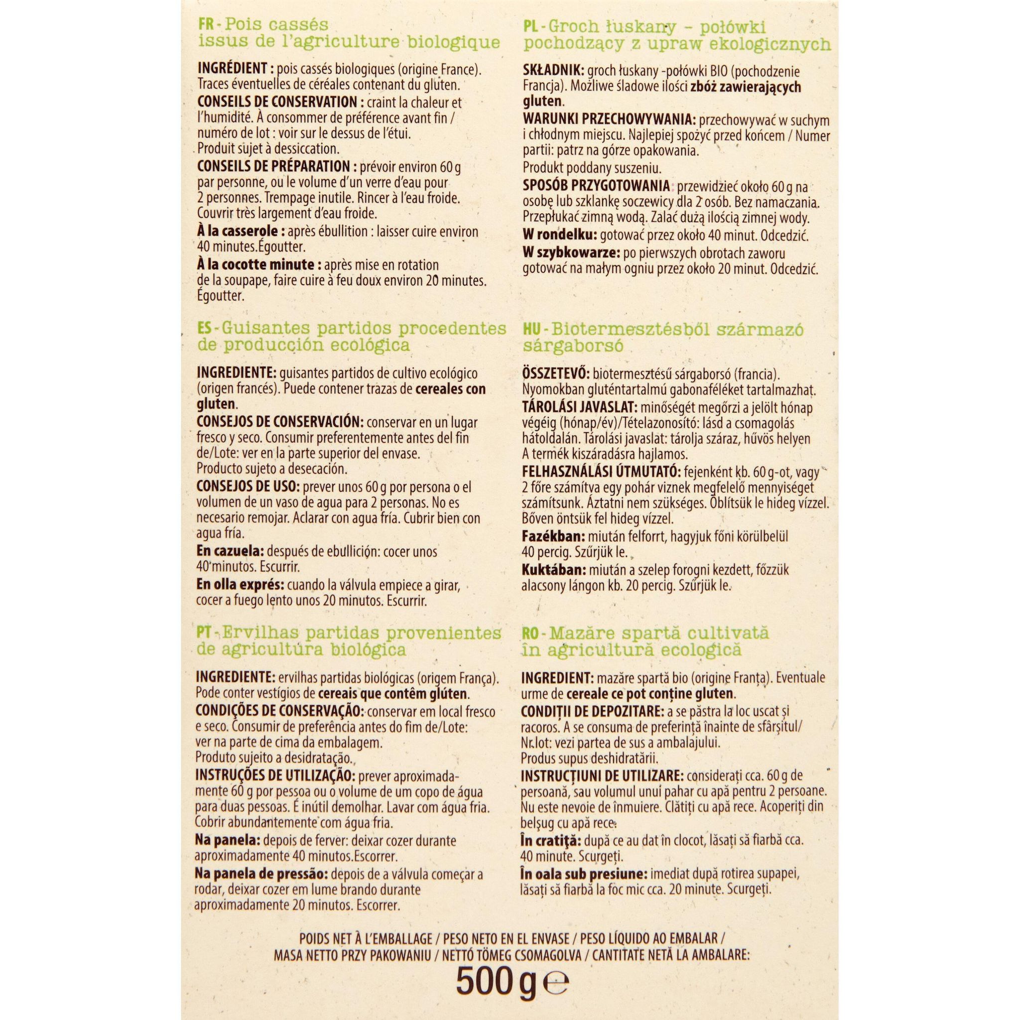 Voir la diapositive 3 : AUCHAN BIO Pois cassés 500g