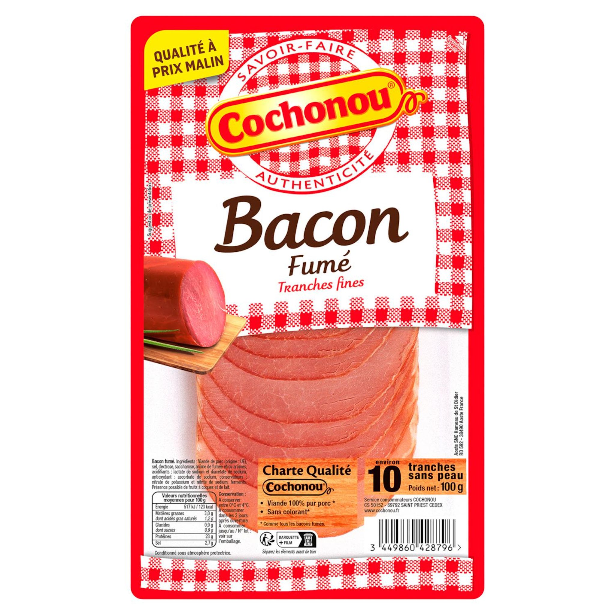 COCHONOU Bacon fumé tranché 10 tranches 100g