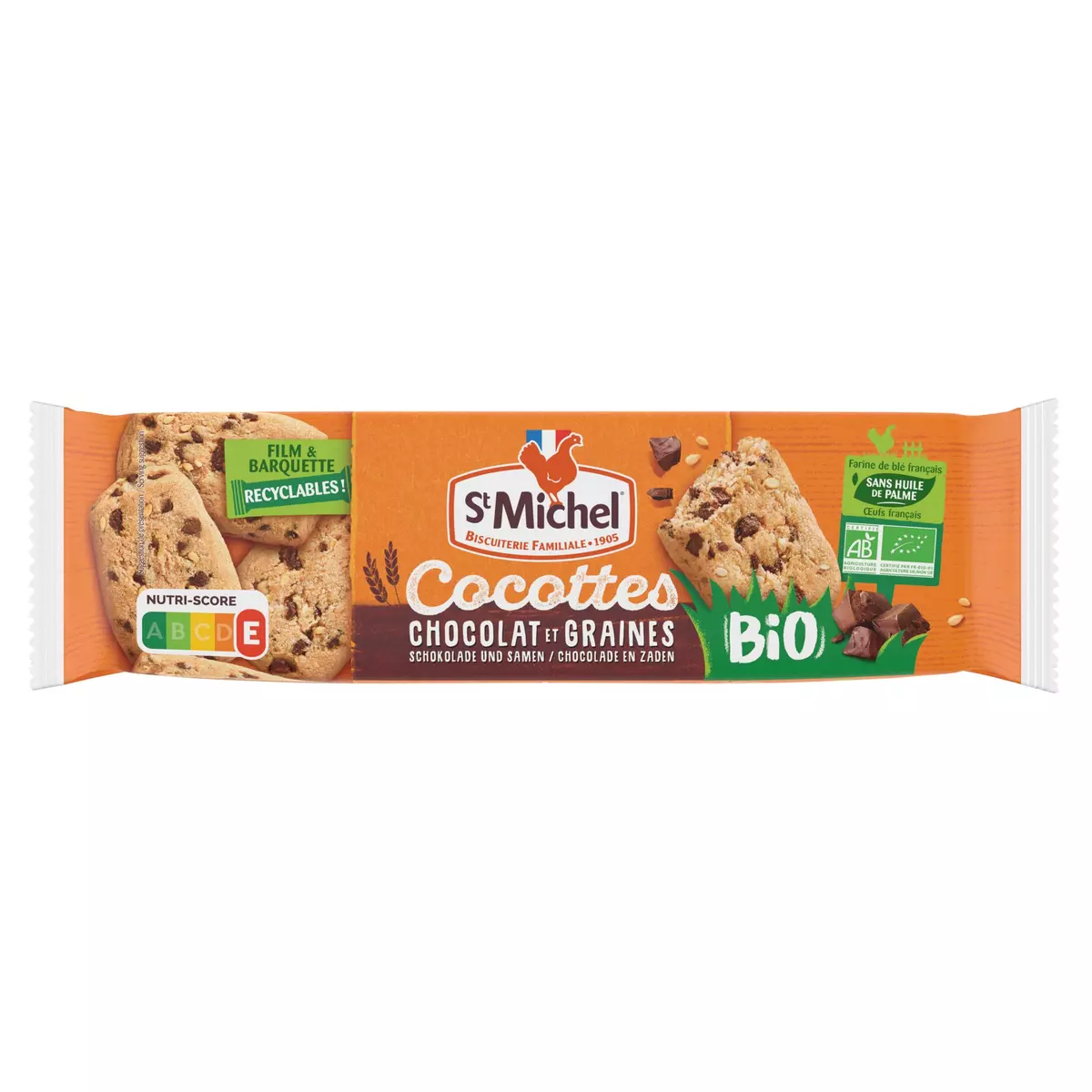 ST MICHEL Biscuits bio Cocottes aux graines et pépites de chocolat 15 biscuits 140g