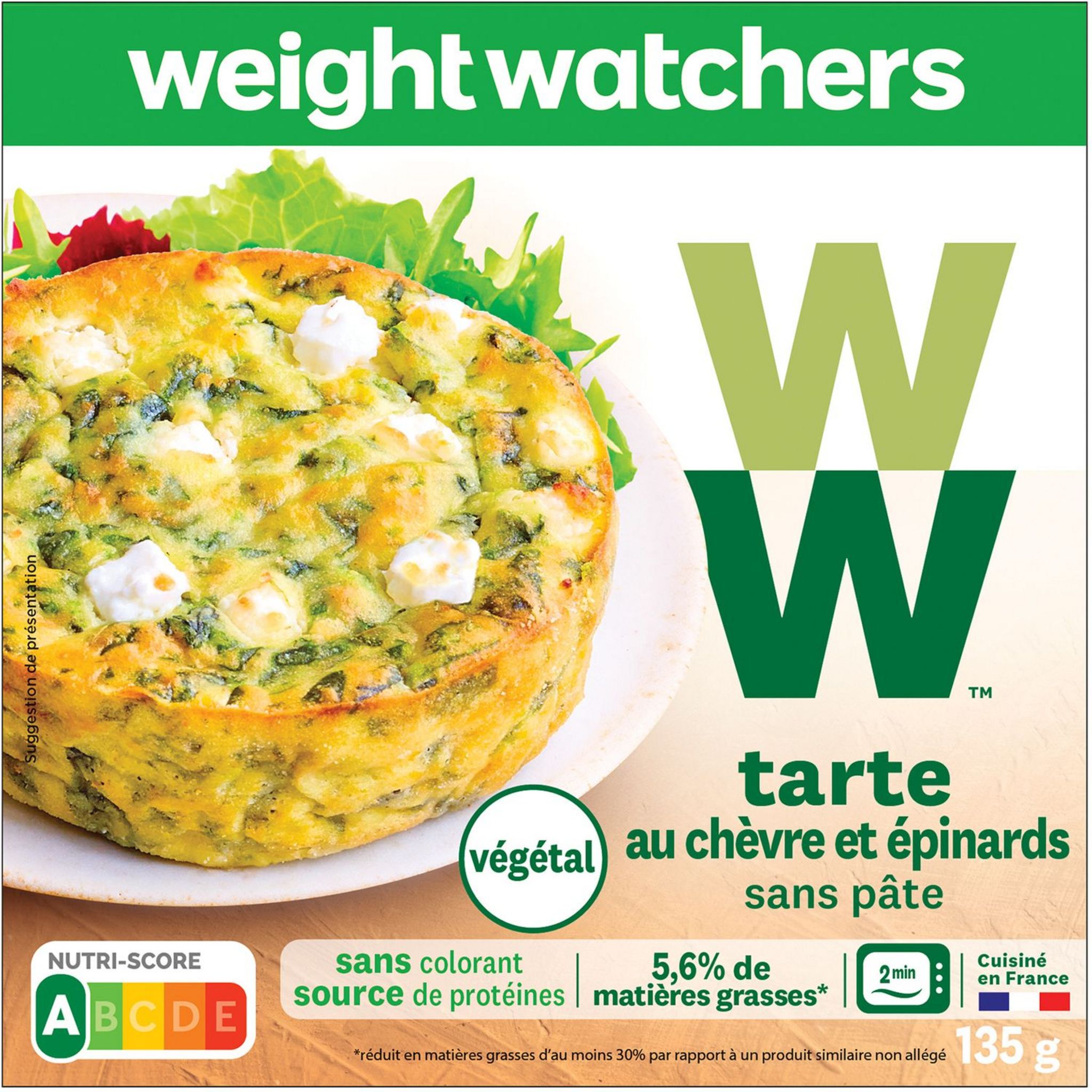 WEIGHT WATCHERS Tate au chèvre et épinards sans pâte 135g