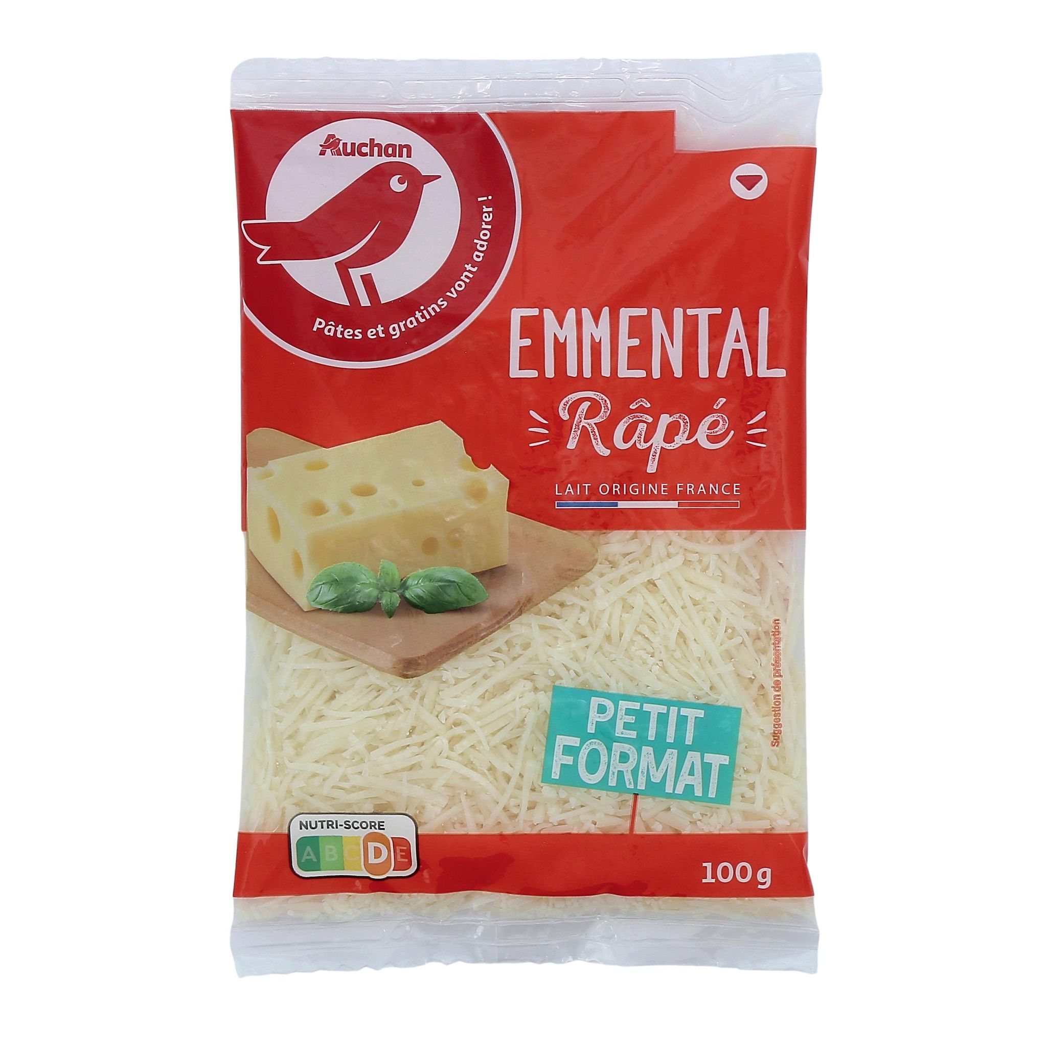 Voir la diapositive 2 : AUCHAN Emmental râpé français 100g