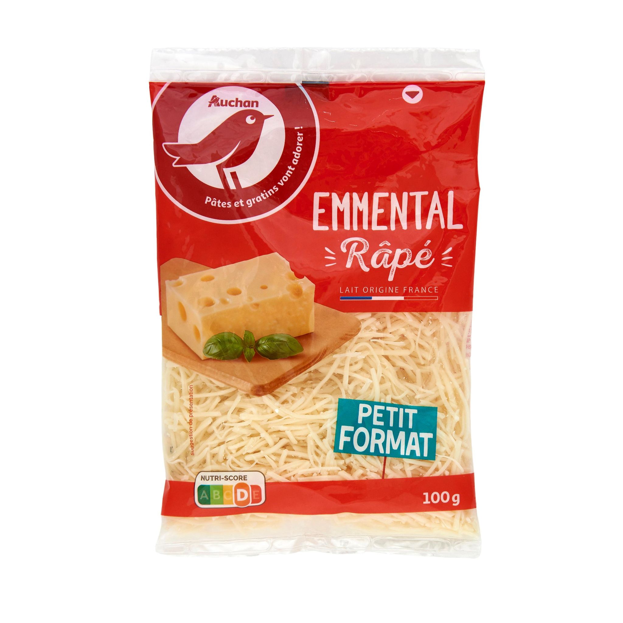Voir la diapositive 4 : AUCHAN Emmental râpé français 100g