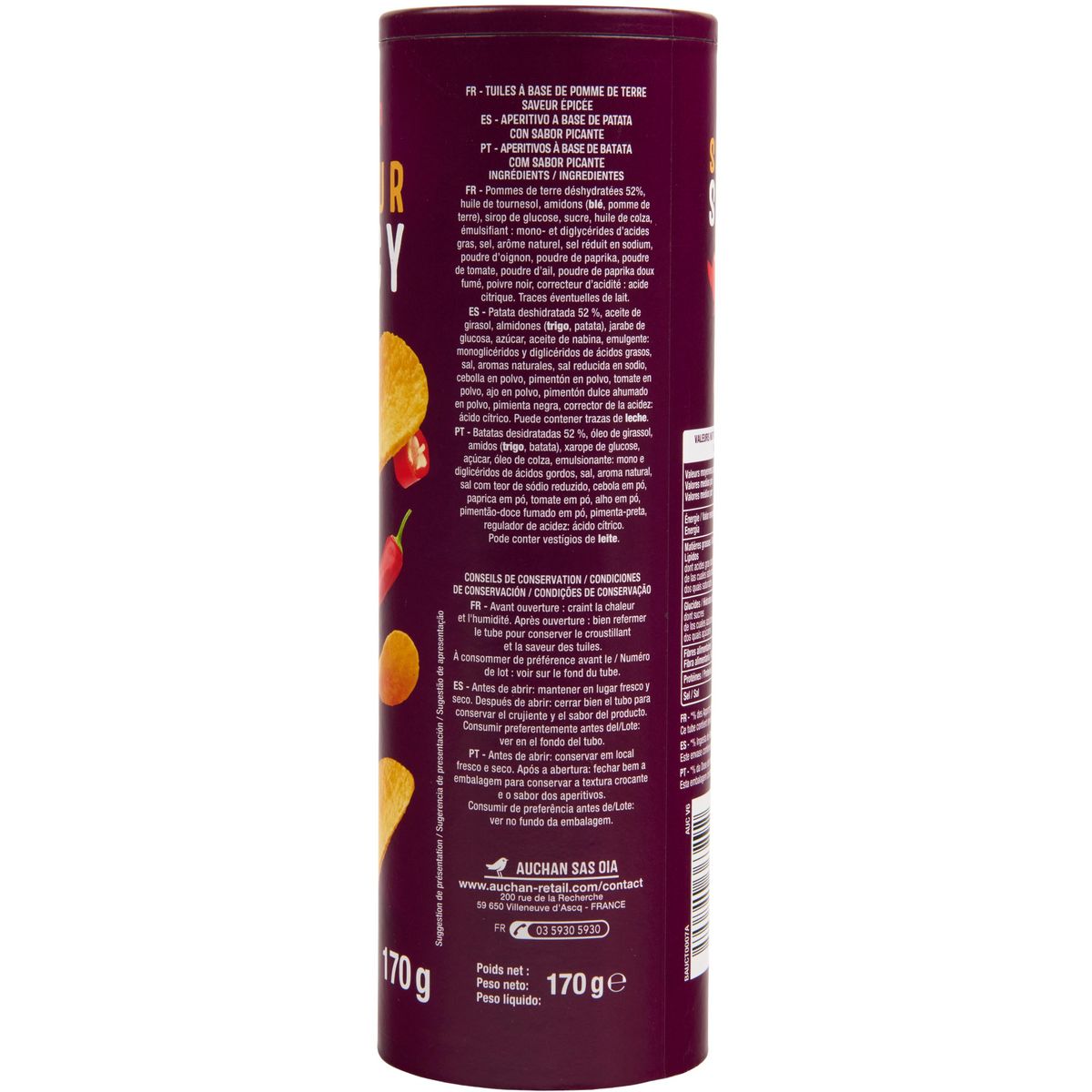 AUCHAN Chips tuiles saveur spicy 170g