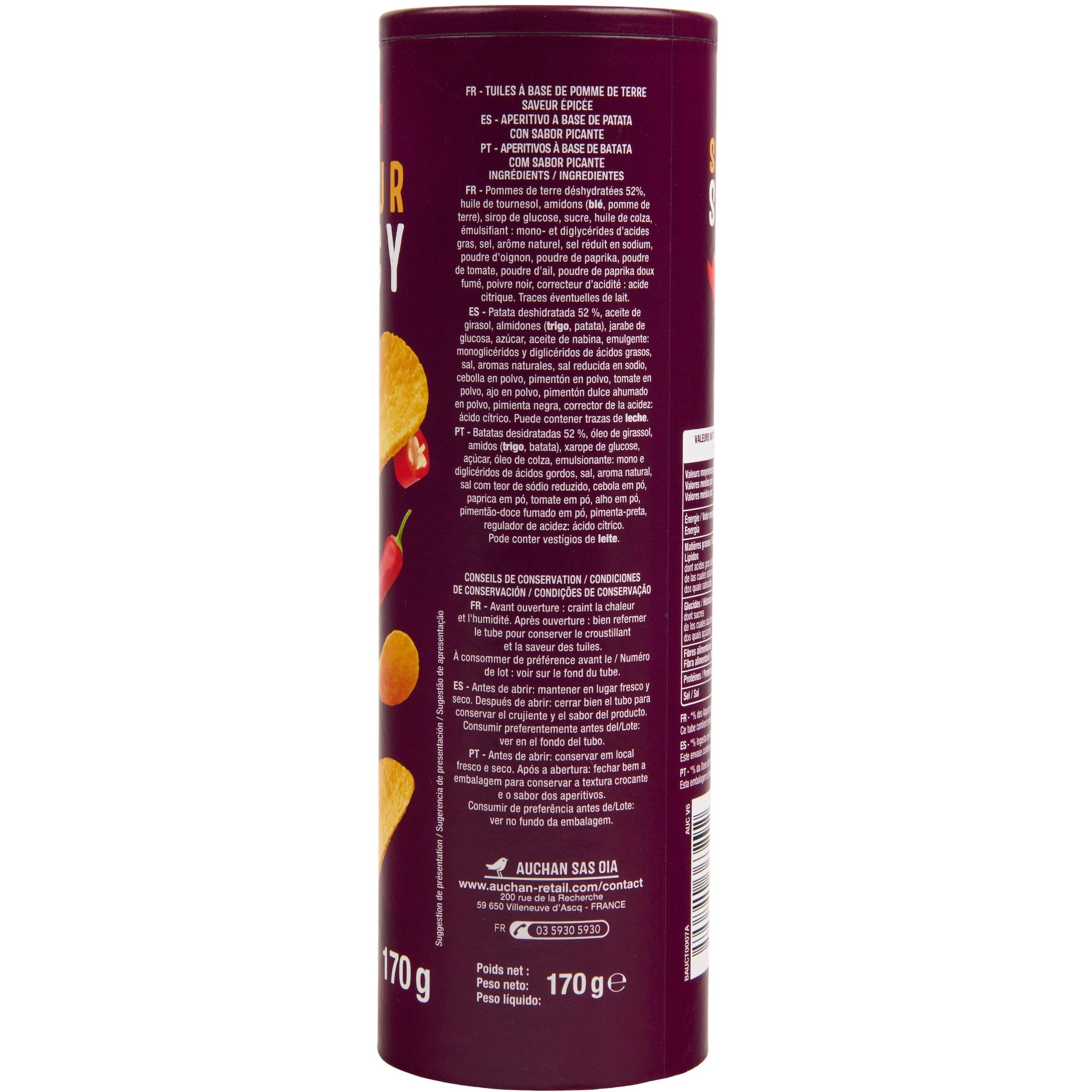 Voir la diapositive 4 : AUCHAN Chips tuiles saveur spicy 170g
