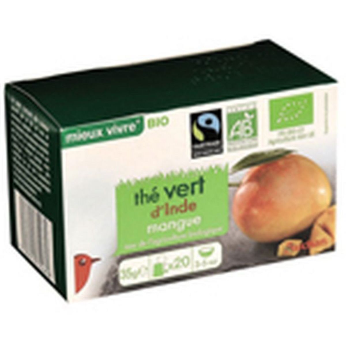 AUCHAN BIO Thé vert d'Inde à la mangue 20 sachets 35g