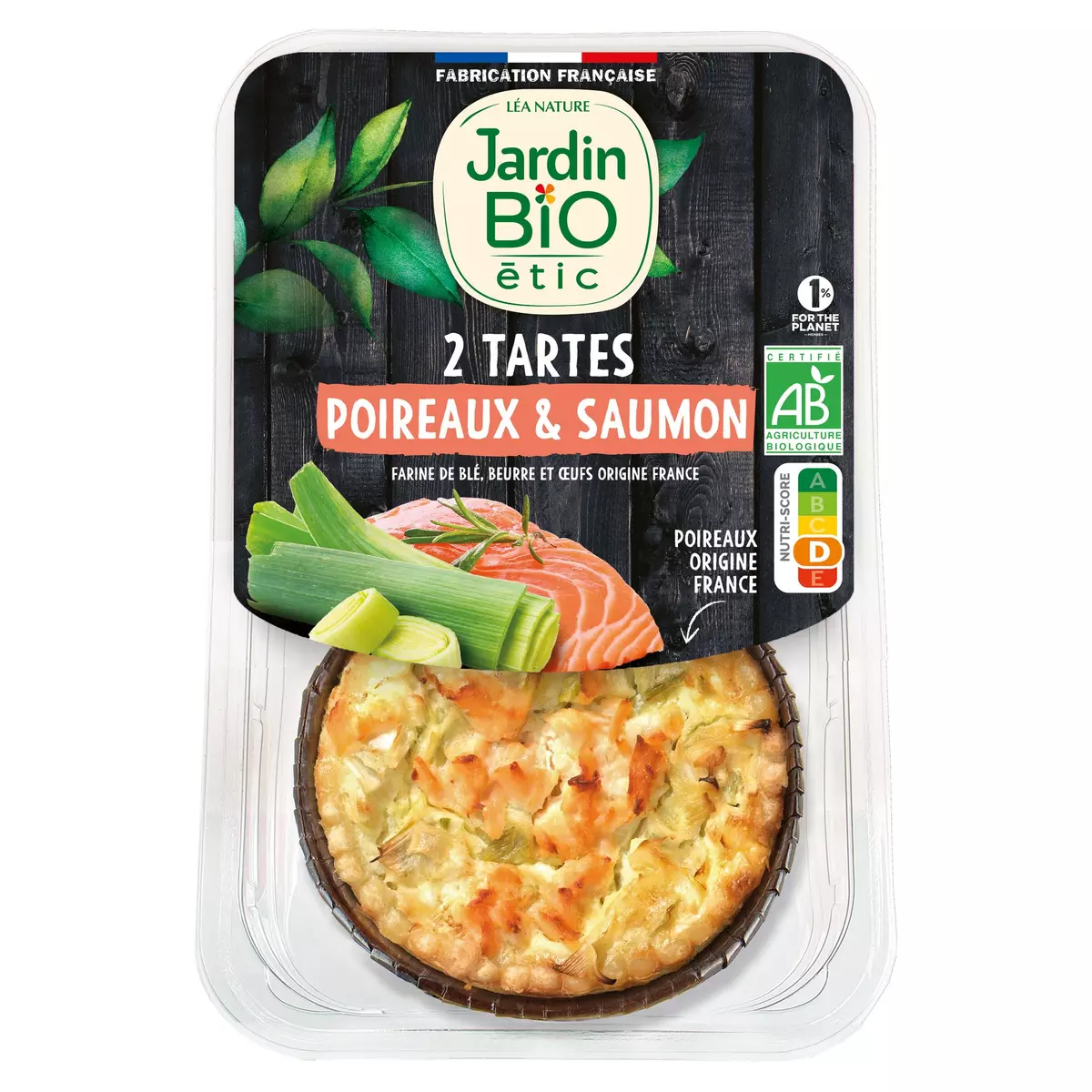 JARDIN BIO ETIC Tartes salées bio poireaux et saumon 2 tartes 230g