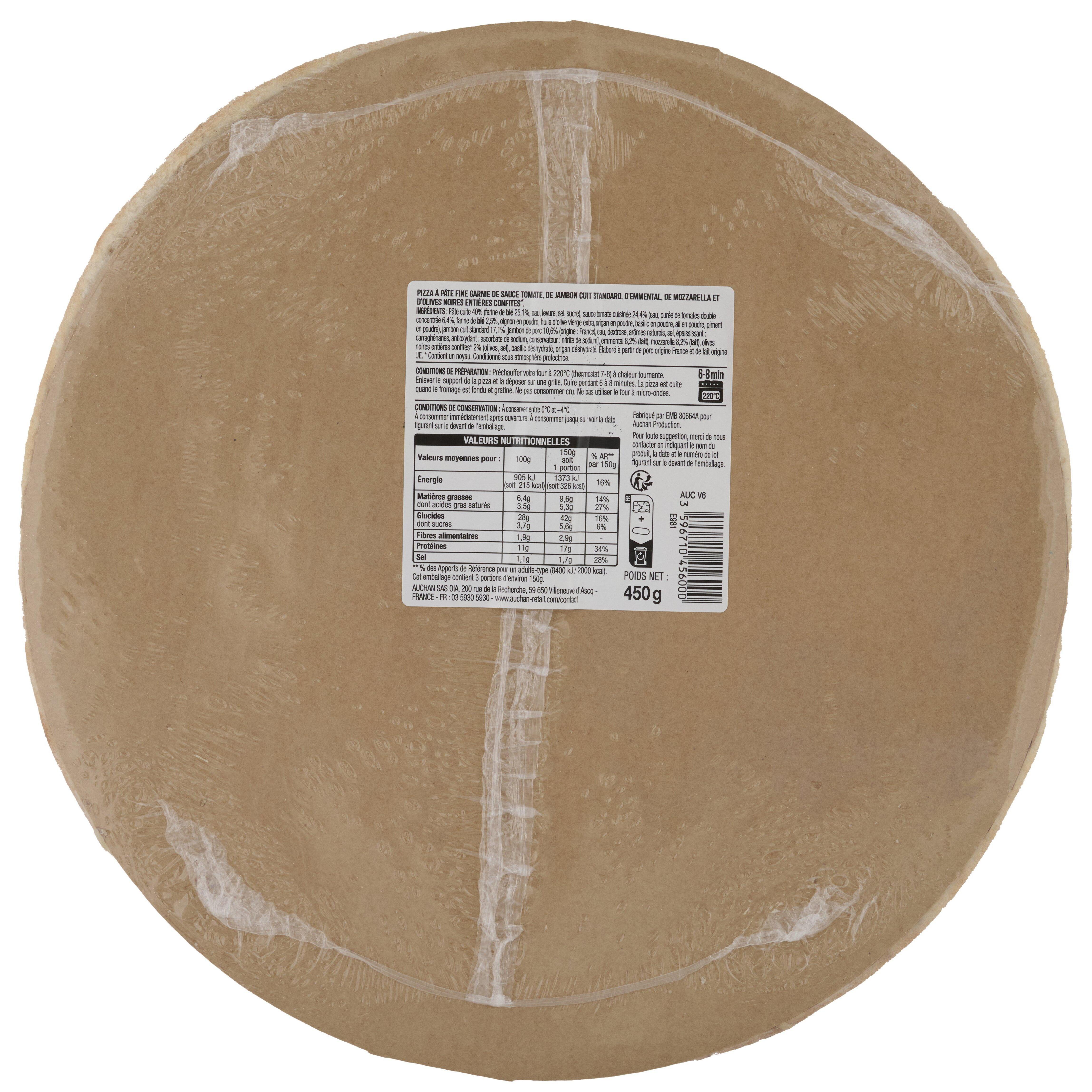 Voir la diapositive 3 : AUCHAN Pizza au jambon et au fromage 450g