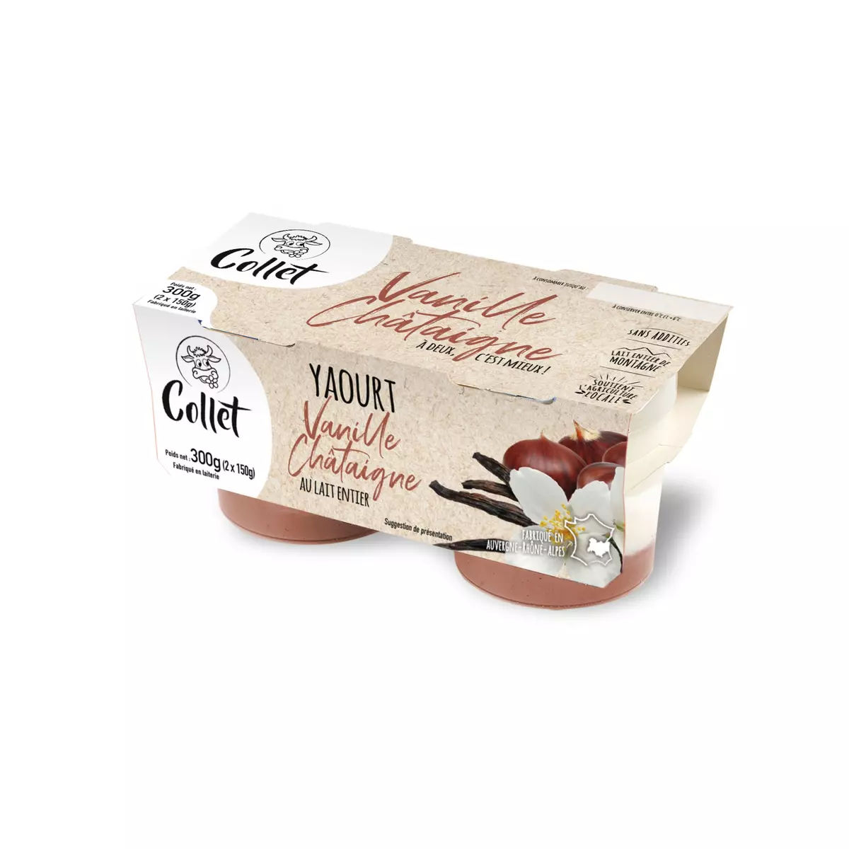 FERME COLLET Yaourt au lait entier vanille sur lit châtaigne 2x150g
