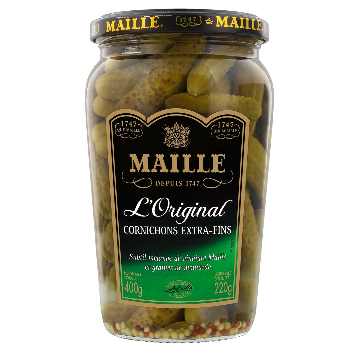 MAILLE Cornichons extra fins cueillis main sélection grand croquant 220g