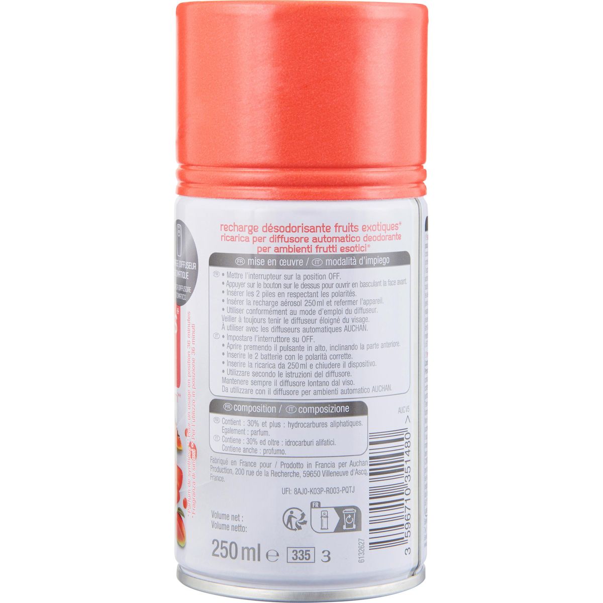 AUCHAN Recharge pour diffuseur automatique fruits exotiques 250ml