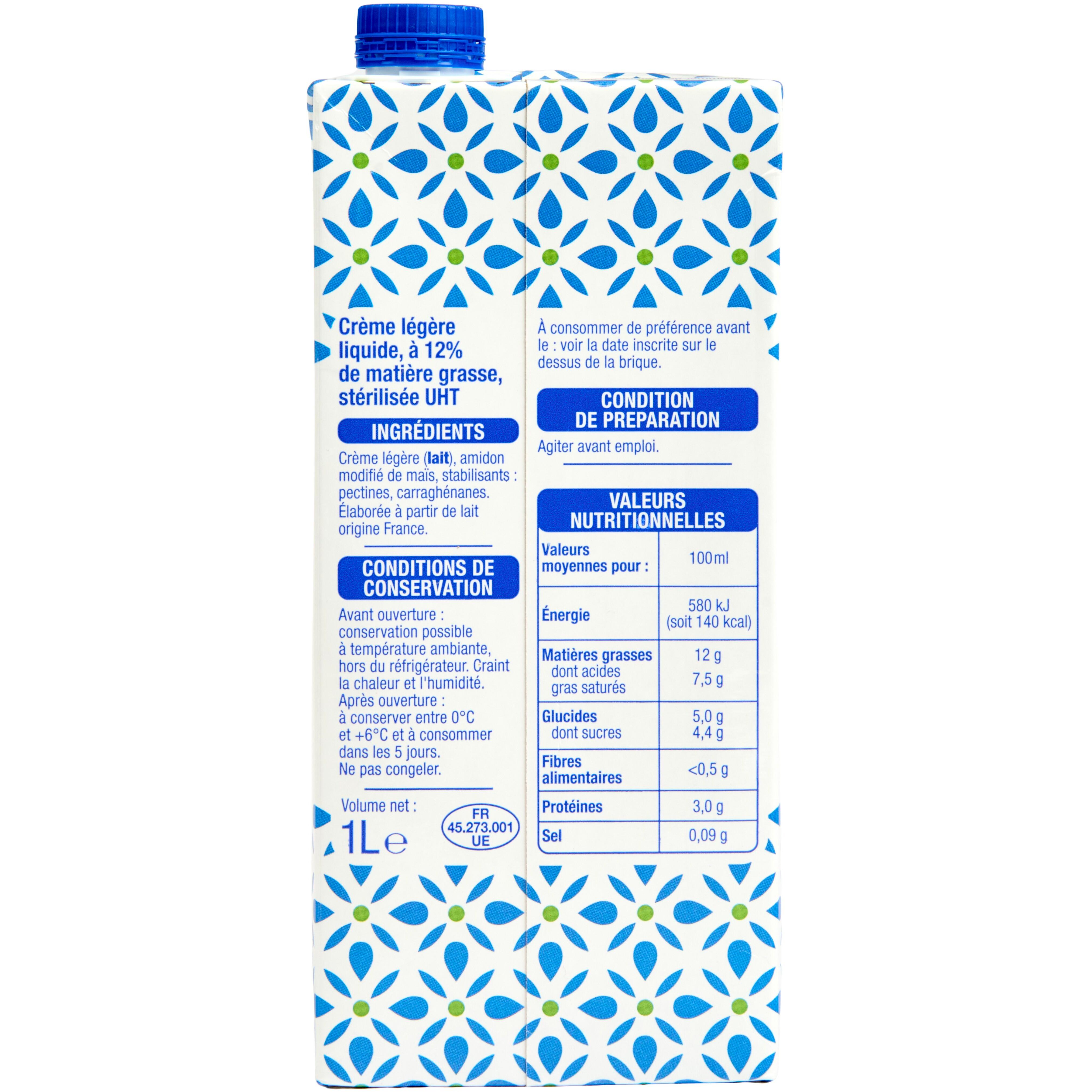 Voir la diapositive 3 : AUCHAN Crème fluide liquide 12%MG UHT 1L