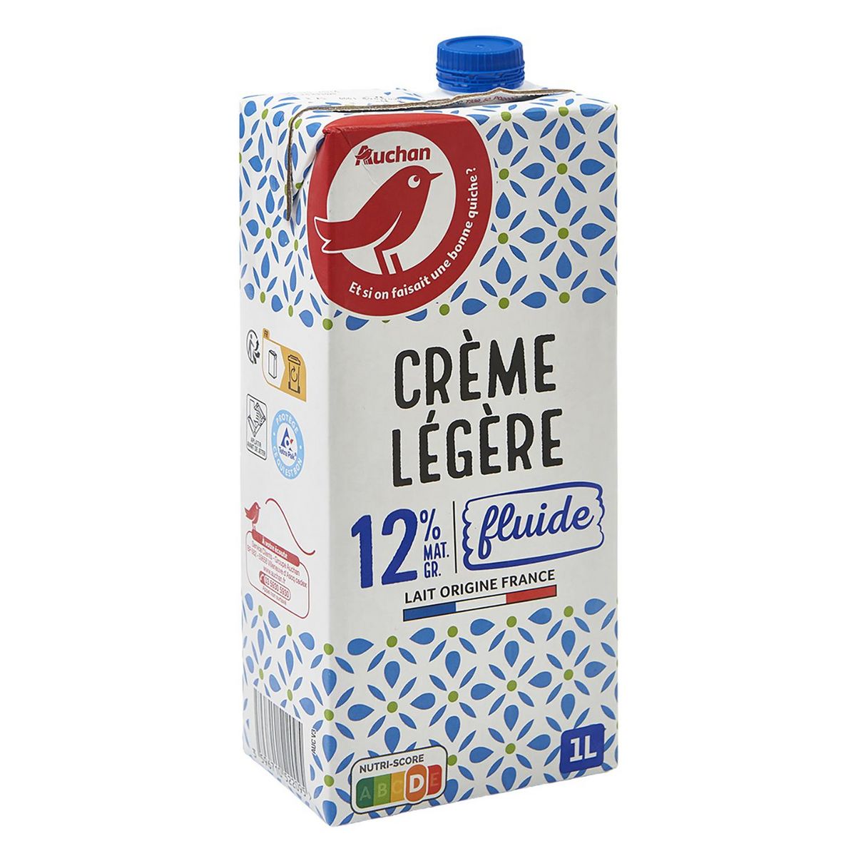 AUCHAN Crème fluide liquide 12%MG UHT 1L