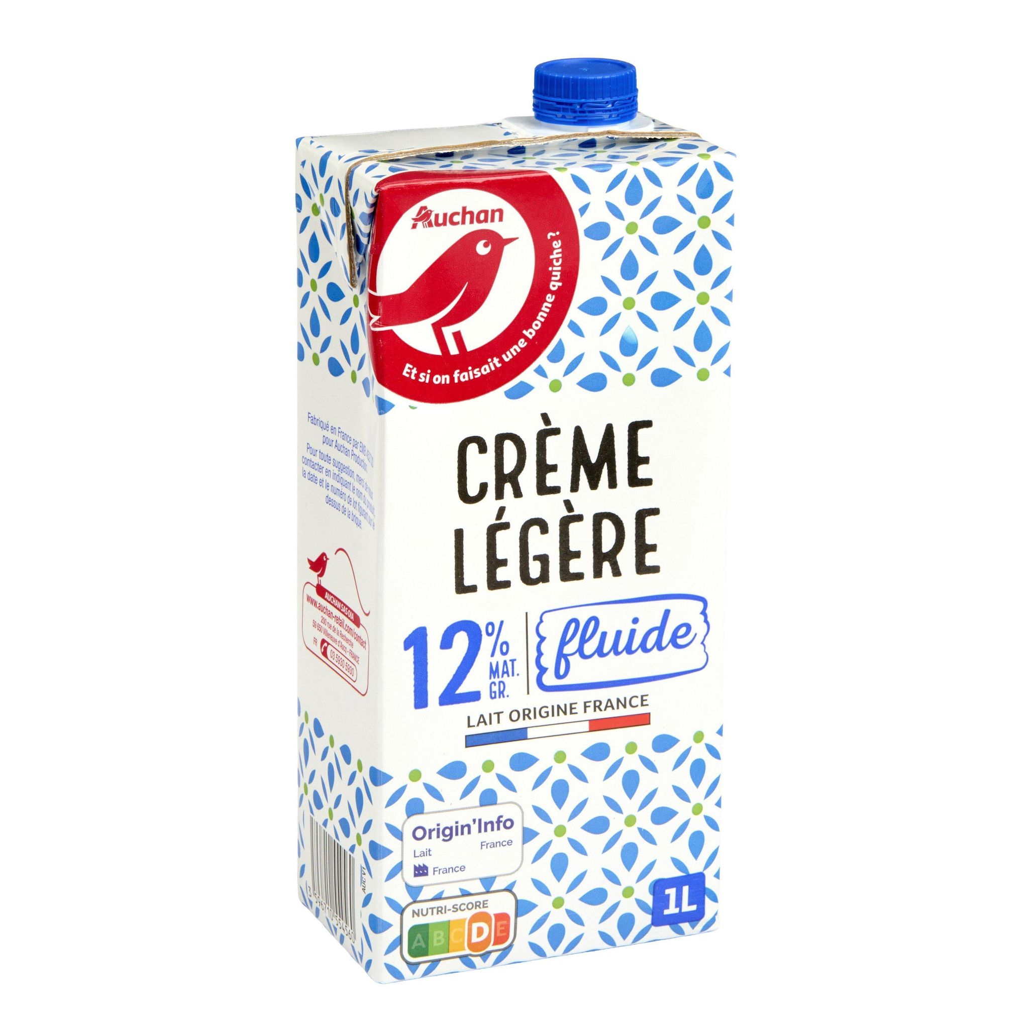 Voir la diapositive 3 : AUCHAN Crème fluide liquide 12%MG UHT 1L
