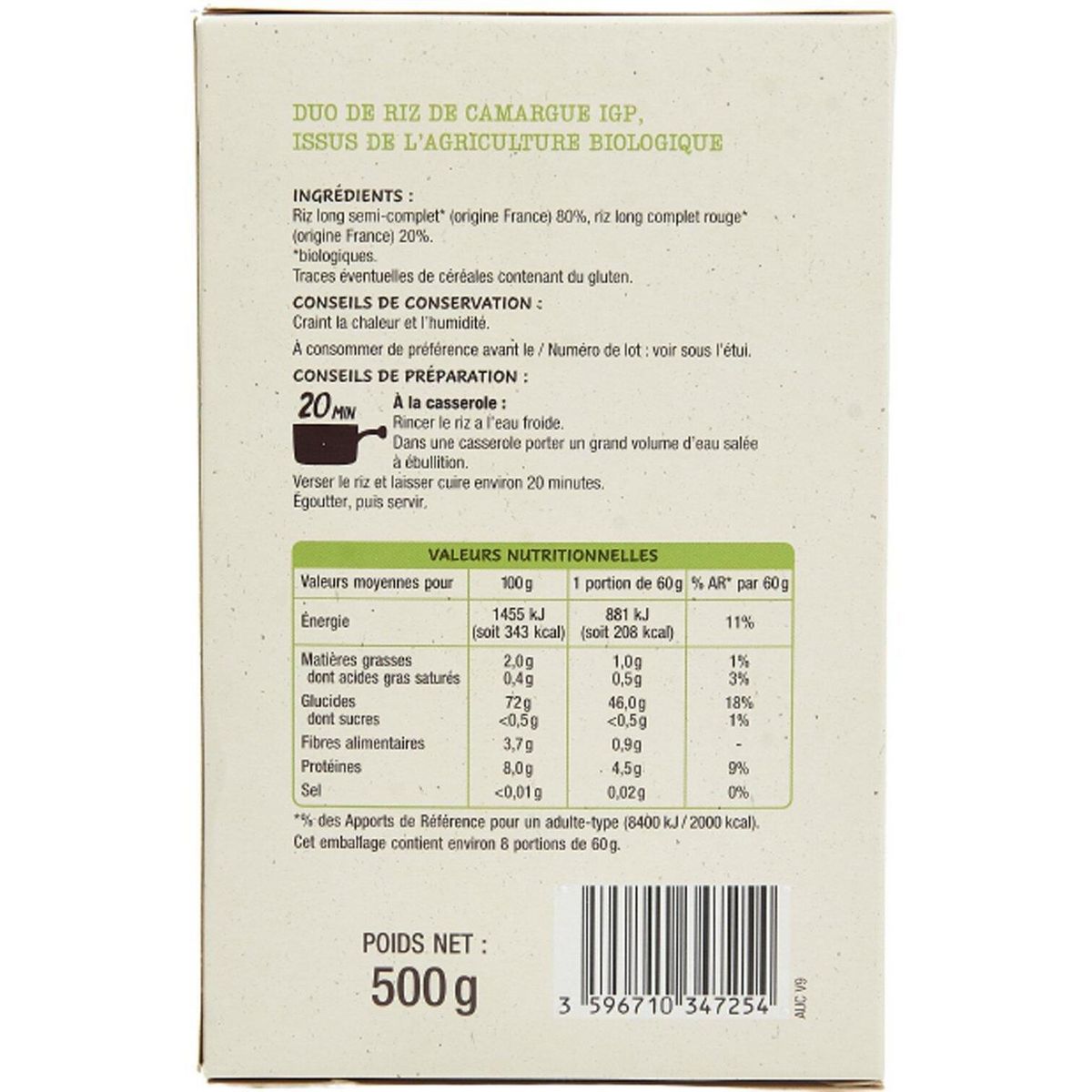 AUCHAN BIO Duo de riz de Camargue IGP 2 couleurs 500g