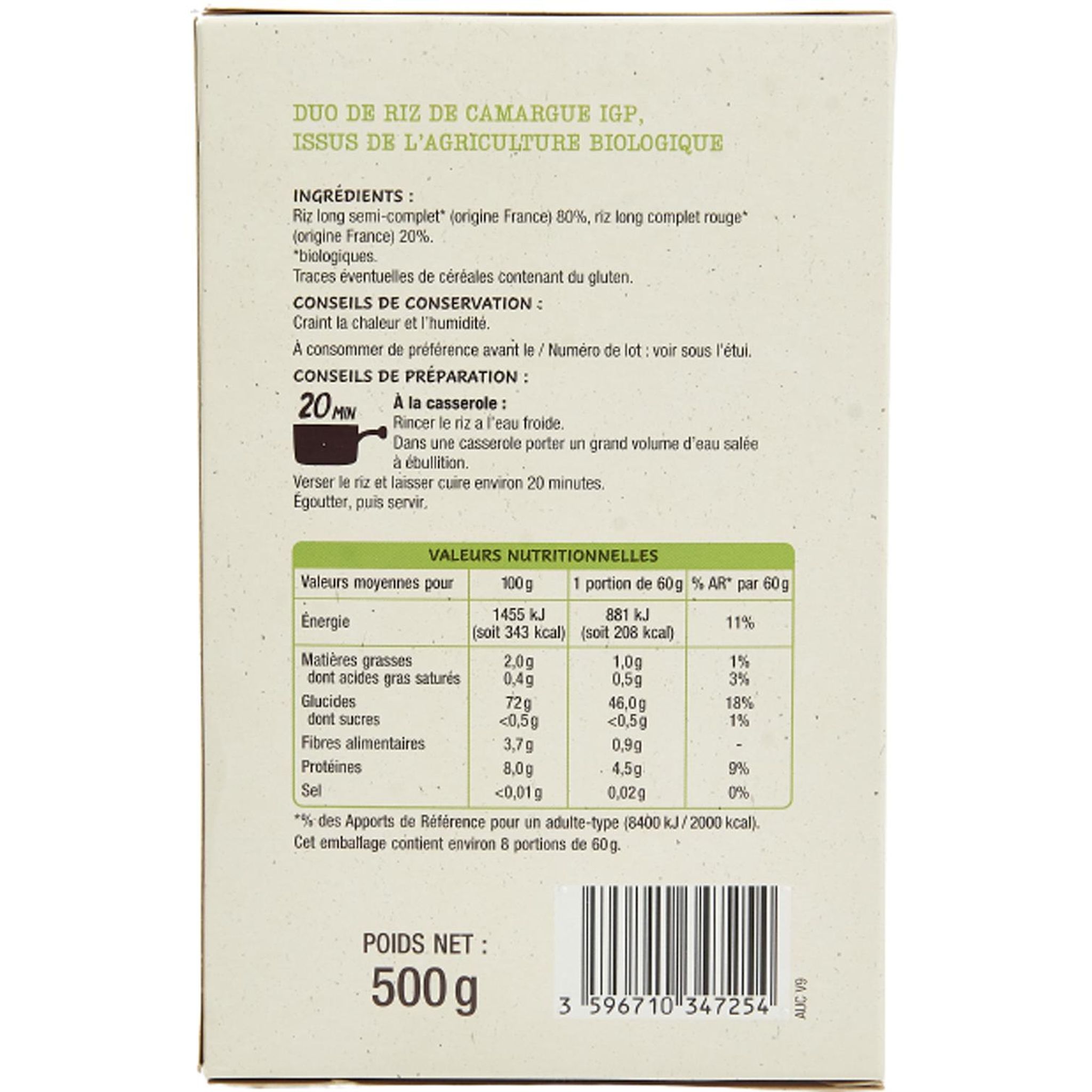 Voir la diapositive 3 : AUCHAN BIO Duo de riz de Camargue IGP 2 couleurs 500g