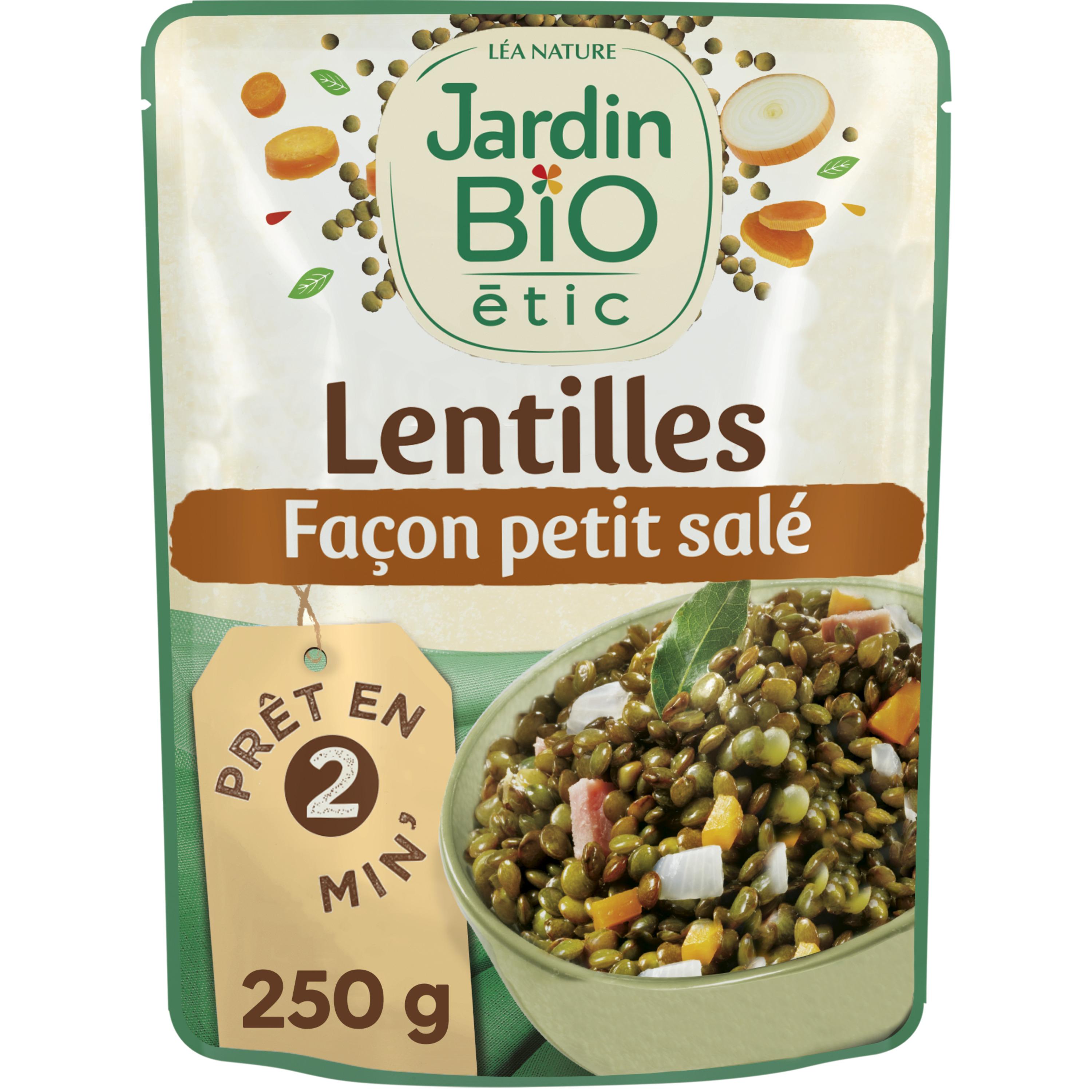 Voir la diapositive 2 : JARDIN BIO Lentilles façon petit salé sachet express 250g