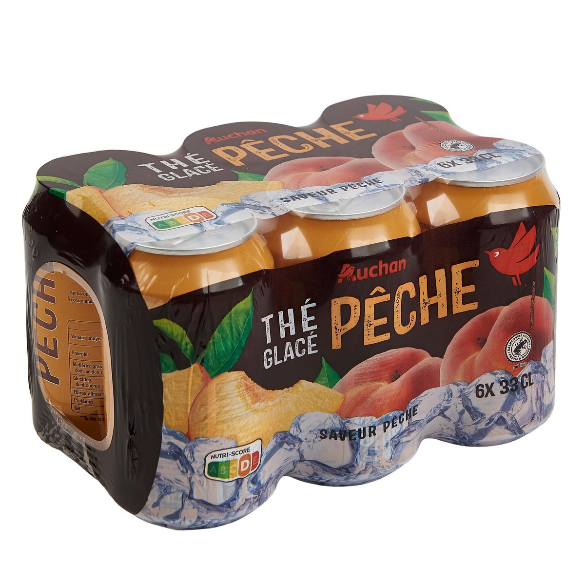 AUCHAN Thé glacé à la pêche boîtes 6x33cl