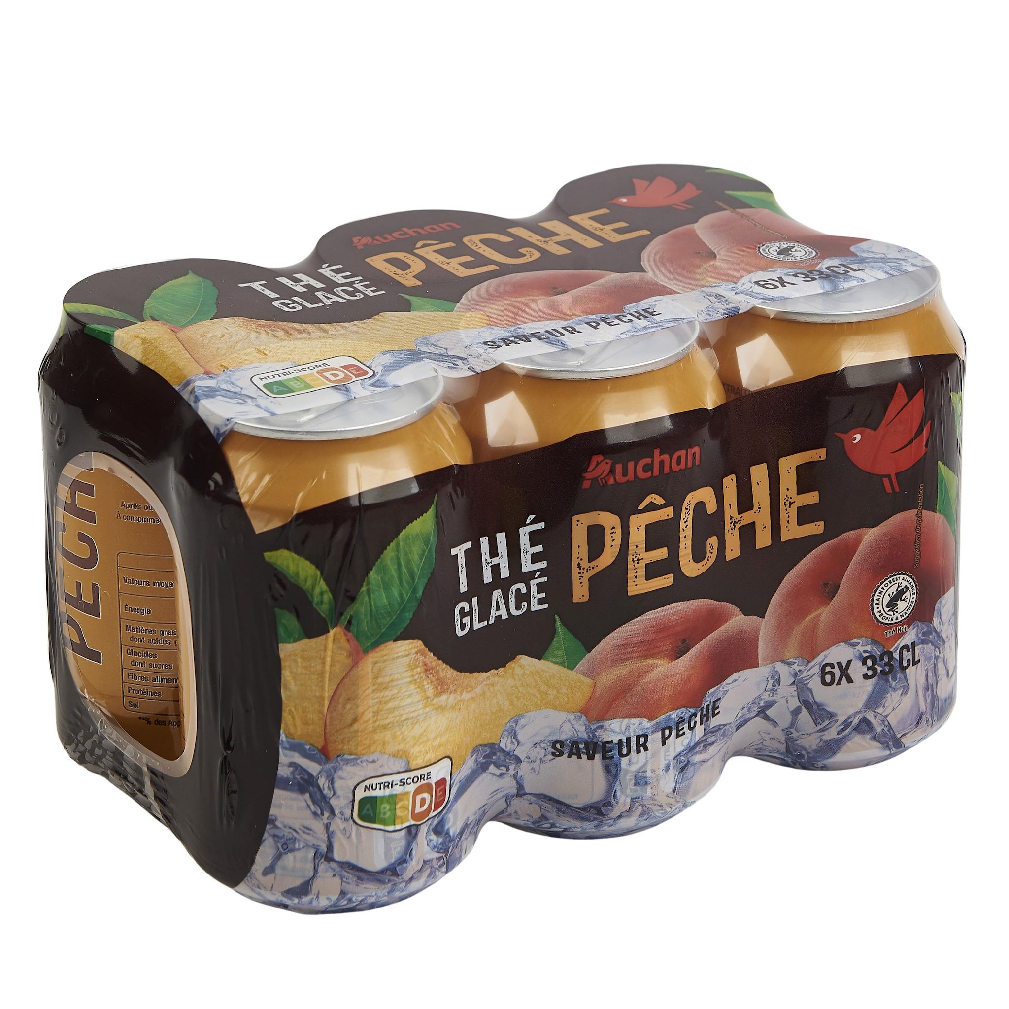 Voir la diapositive 2 : AUCHAN Thé glacé à la pêche boîtes 6x33cl