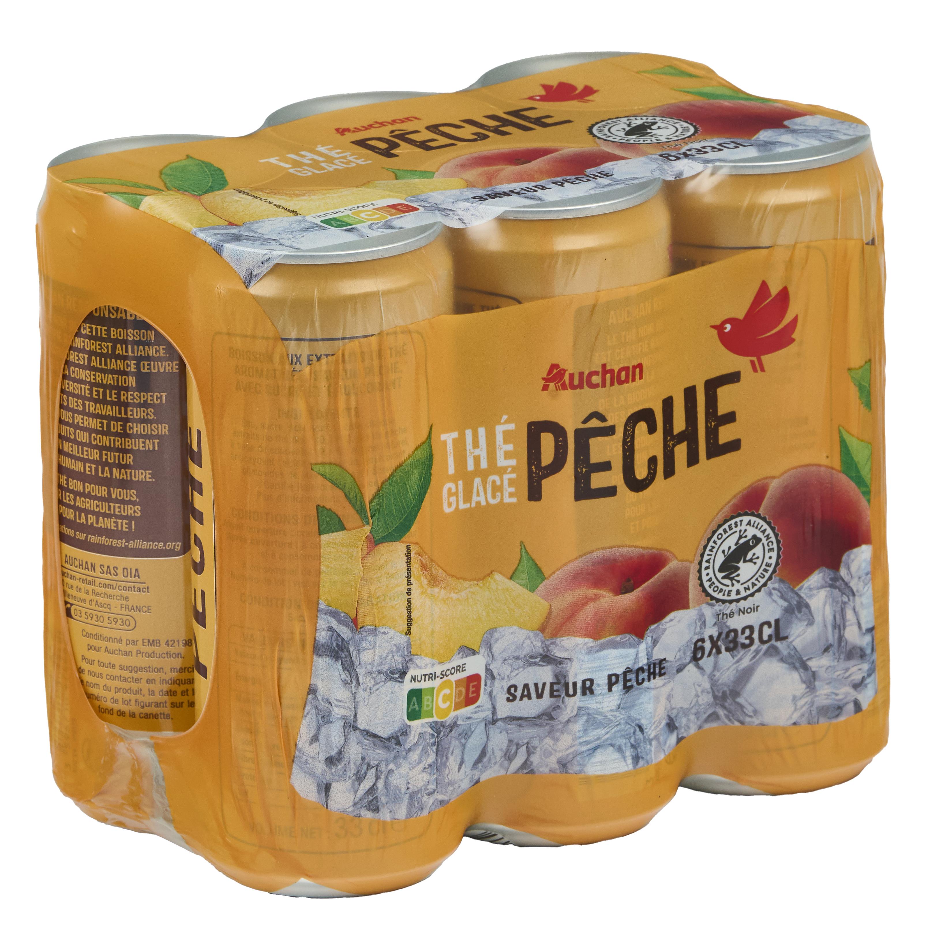 Voir la diapositive 3 : AUCHAN Thé glacé à la pêche boîtes 6x33cl
