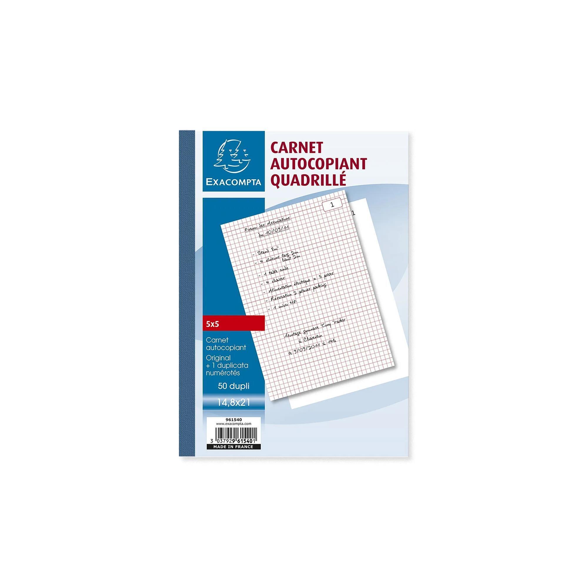 EXACOMPTA manifold autocopiant quadrillé 5x5, 50 feuilles, format 14,8 x 21 cm