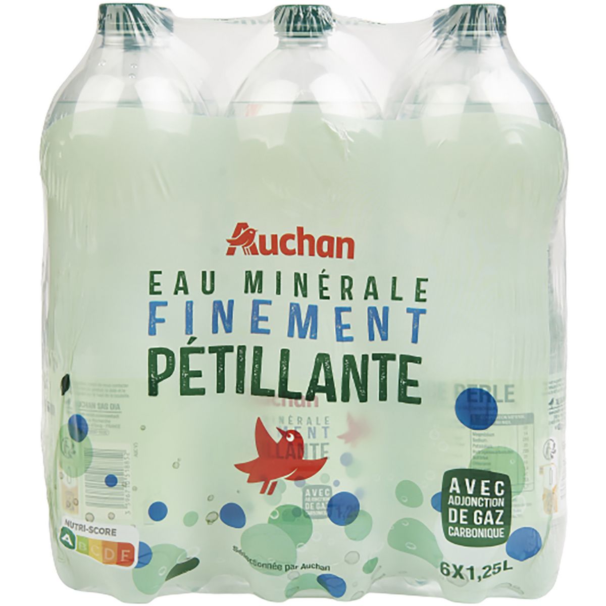 AUCHAN Eau minérale naturelle gazeuse source St Jean 6x1,25l
