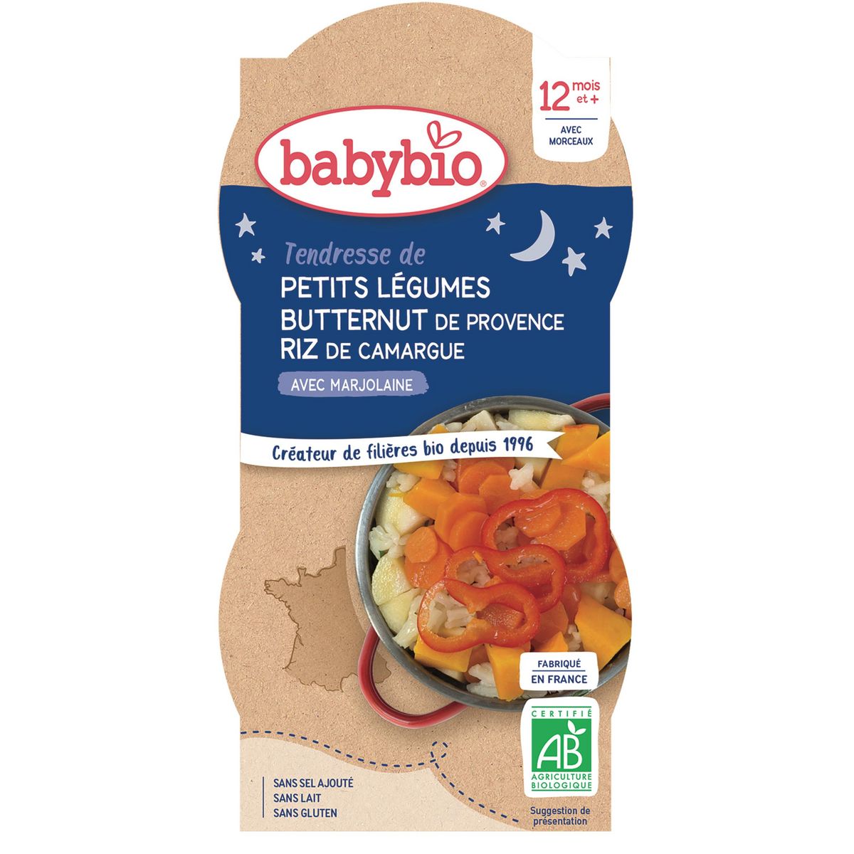 BABYBIO Bols tendresse de petits légumes & riz bio dès 12 mois 2x200g