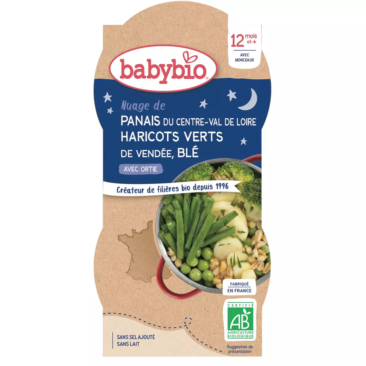 BABYBIO Assiette haricots verts & panais blé bio dès 12 mois 2x200g