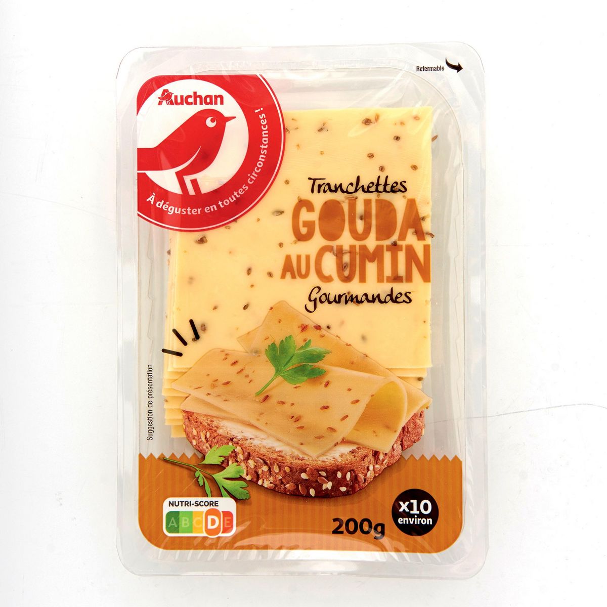 AUCHAN Gouda au cumin en tranche 10 tranches 200g