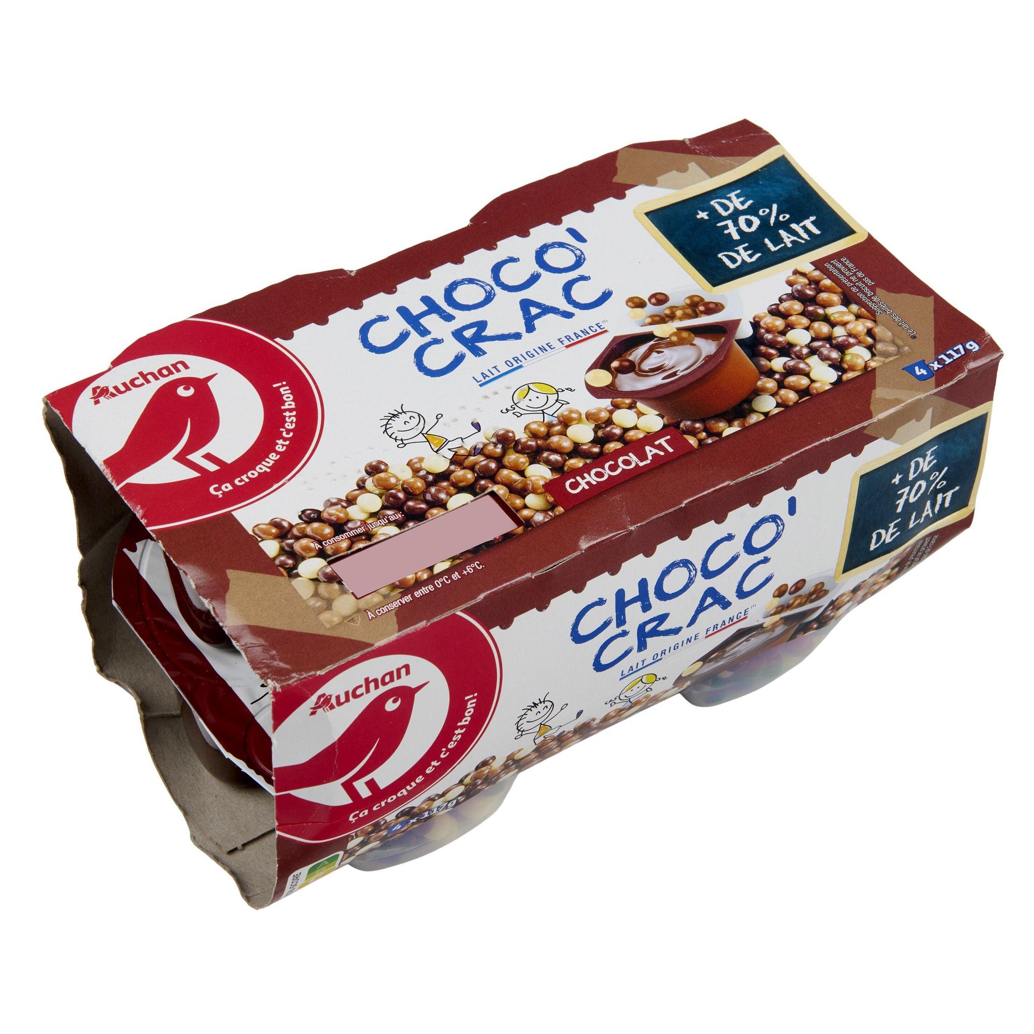 Voir la diapositive 3 : AUCHAN Choco' Crac - Crème dessert au chocolat et billes croquantes 4x117g