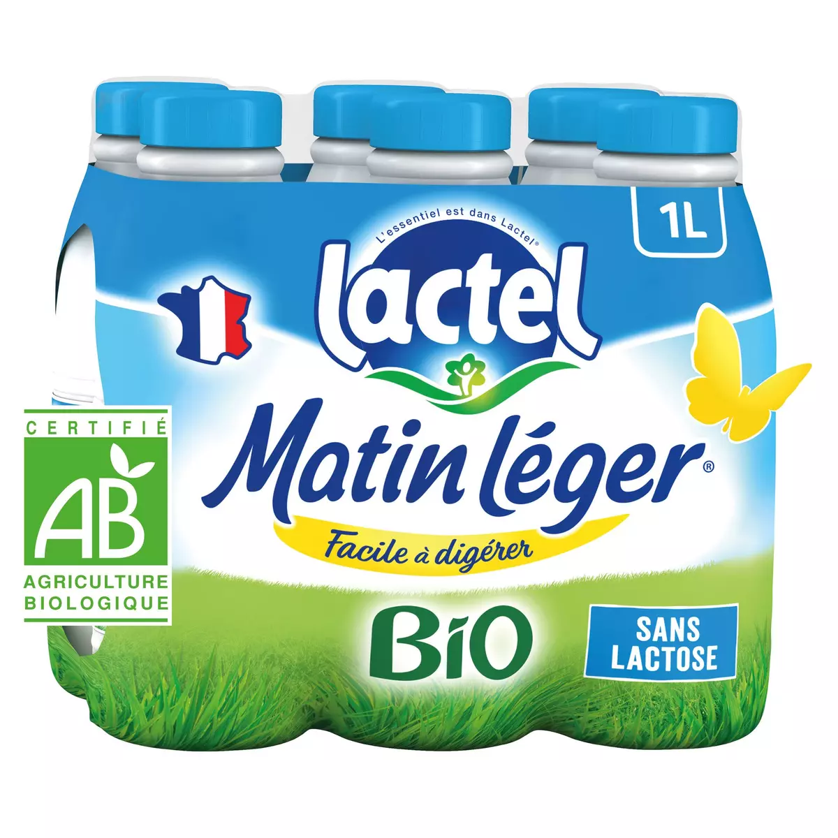 LACTEL Matin léger Lait bio facile à digérer sans lactose 6x1L