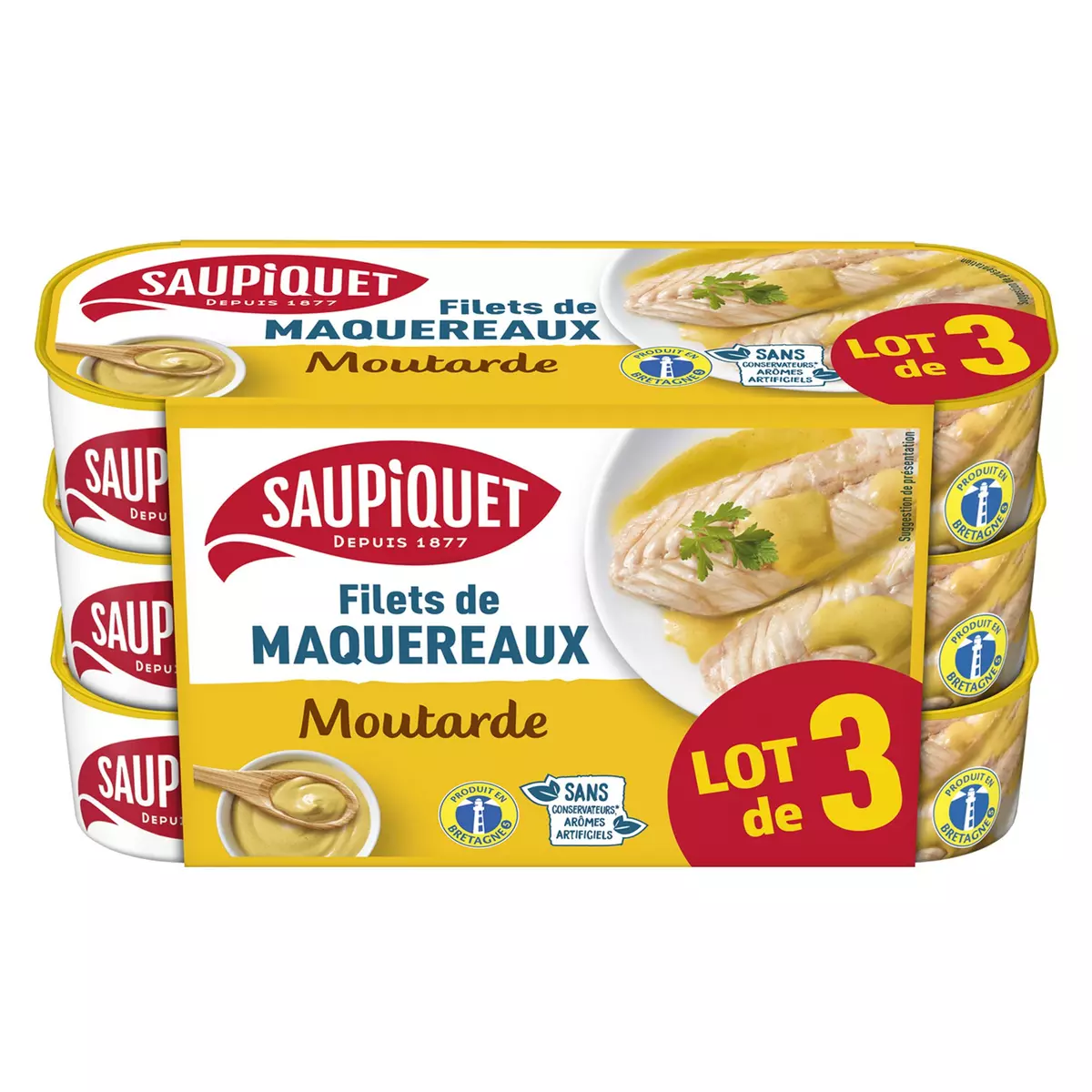 SAUPIQUET Filets de maquereaux à la moutarde produit en Bretagne 3x169g