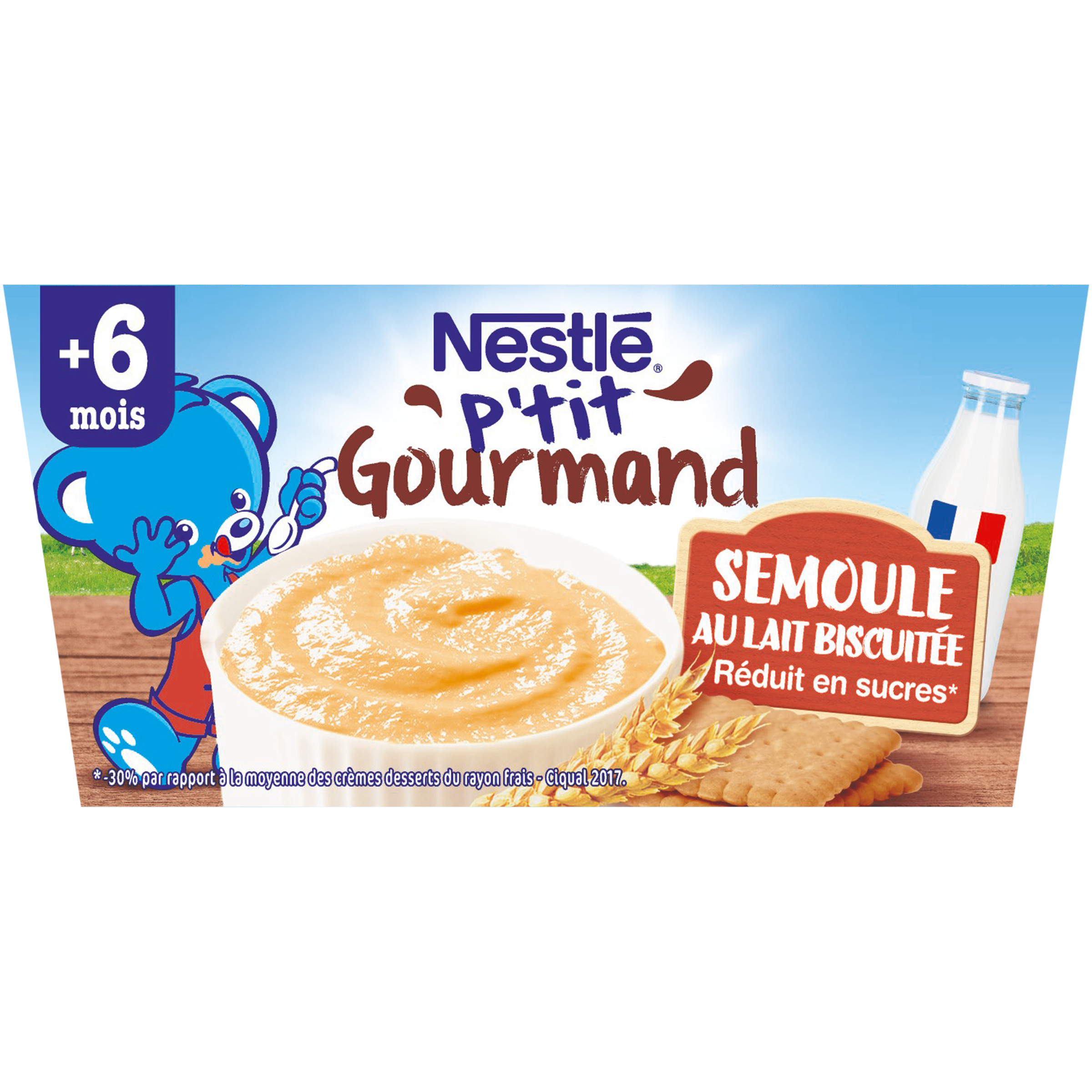 Voir la diapositive 2 : NESTLE P'tit gourmand pot dessert semoule au lait biscuité dès 6mois 4x100g
