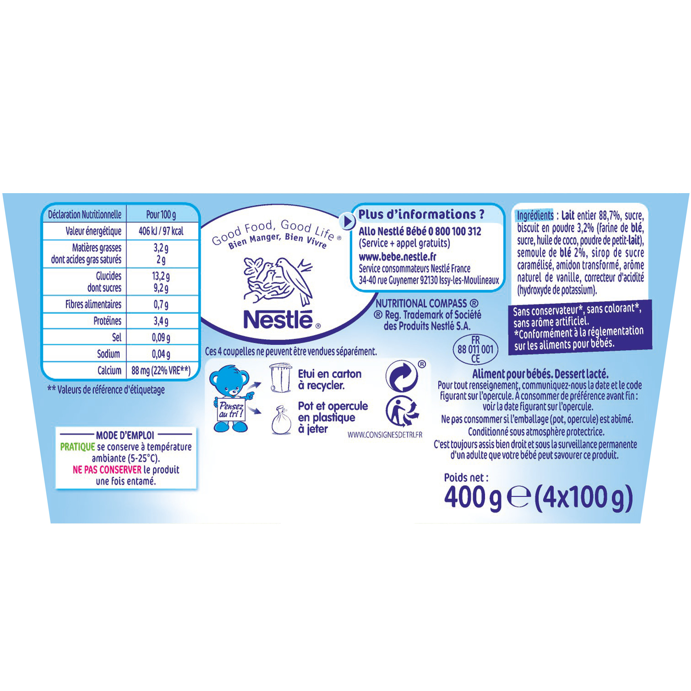 Voir la diapositive 4 : NESTLE P'tit gourmand pot dessert semoule au lait biscuité dès 6mois 4x100g
