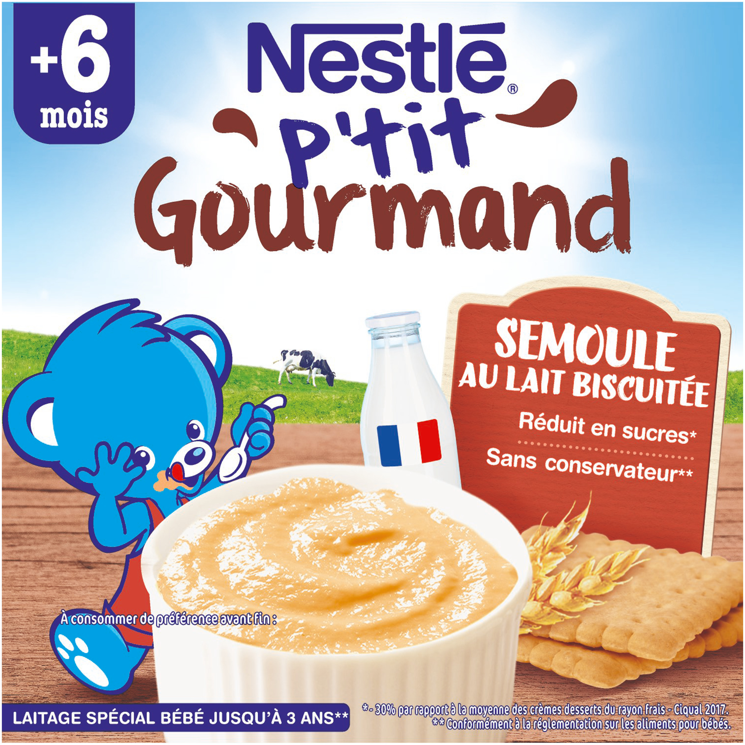 Voir la diapositive 7 : NESTLE P'tit gourmand pot dessert semoule au lait biscuité dès 6mois 4x100g