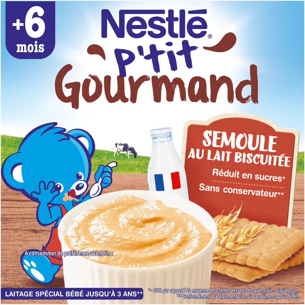NESTLE P'tit gourmand pot dessert semoule au lait biscuité dès 6mois 4x100g