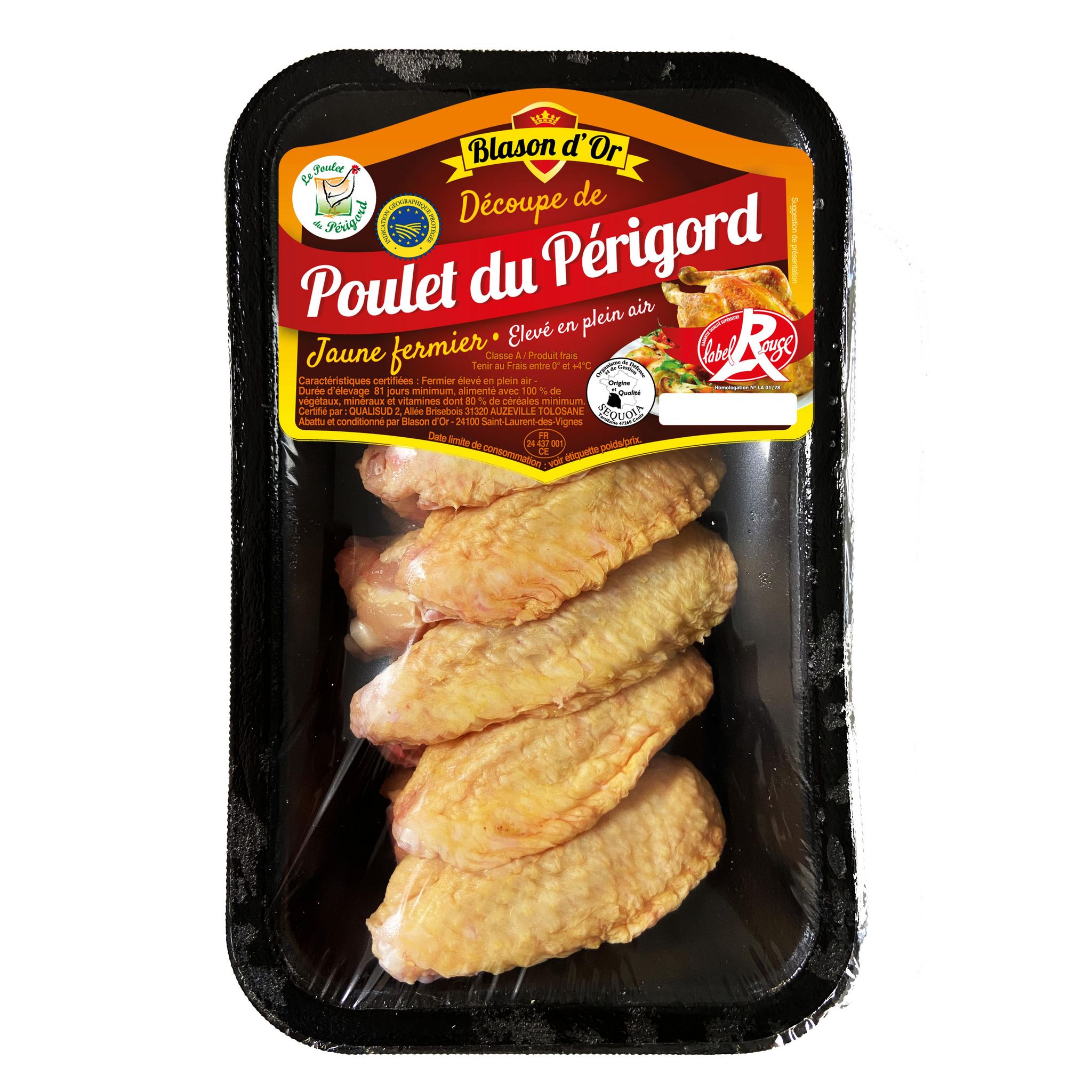 BLASON D'OR Ailes de poulet fermier jaune IGP Label Rouge Env 490g