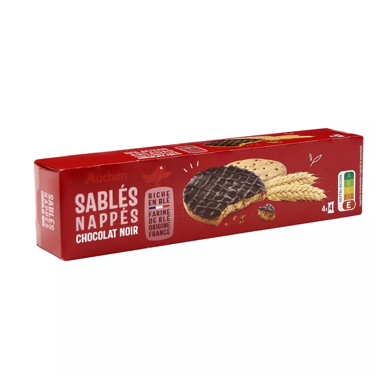 AUCHAN Biscuits sablés nappés de chocolat noir, sachets fraîcheur 4x4 biscuits 200g