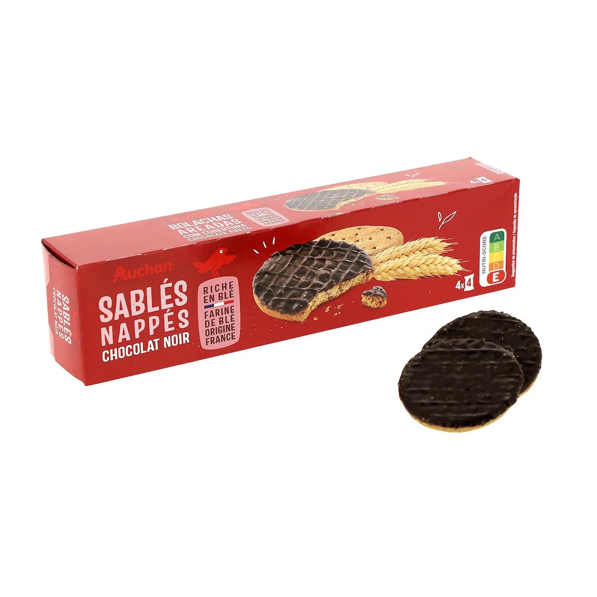 AUCHAN Biscuits sablés nappés de chocolat noir sachets fraîcheur 4x4 biscuits 200g