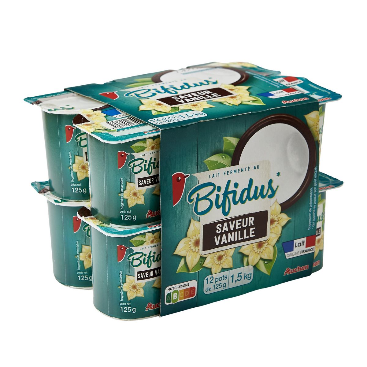 AUCHAN Yaourt au bifidus à la vanille 12x125g 12x125g