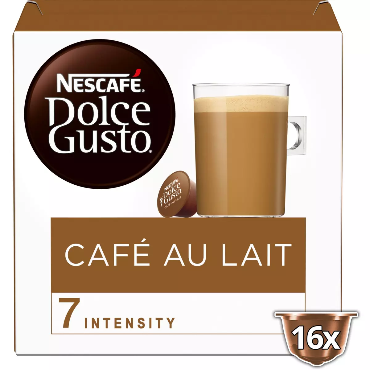 NESCAFE Capsules de café au lait intensité 7 compatibles Dolce Gusto 16 capsules 160g