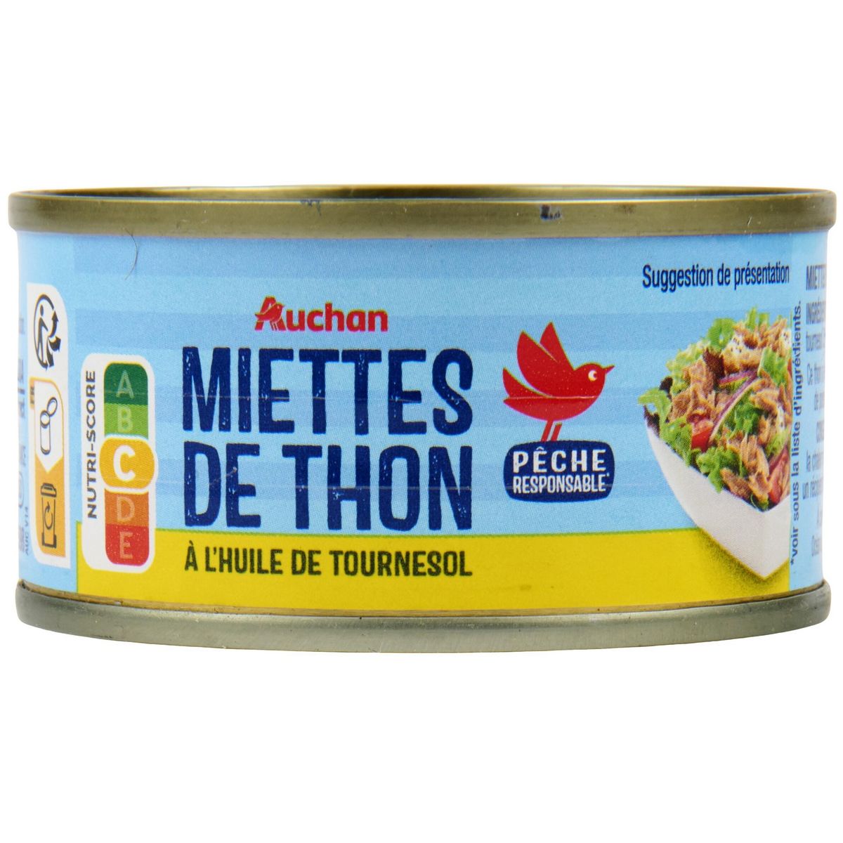AUCHAN Miettes de thon à l'huile de tournesol 80g