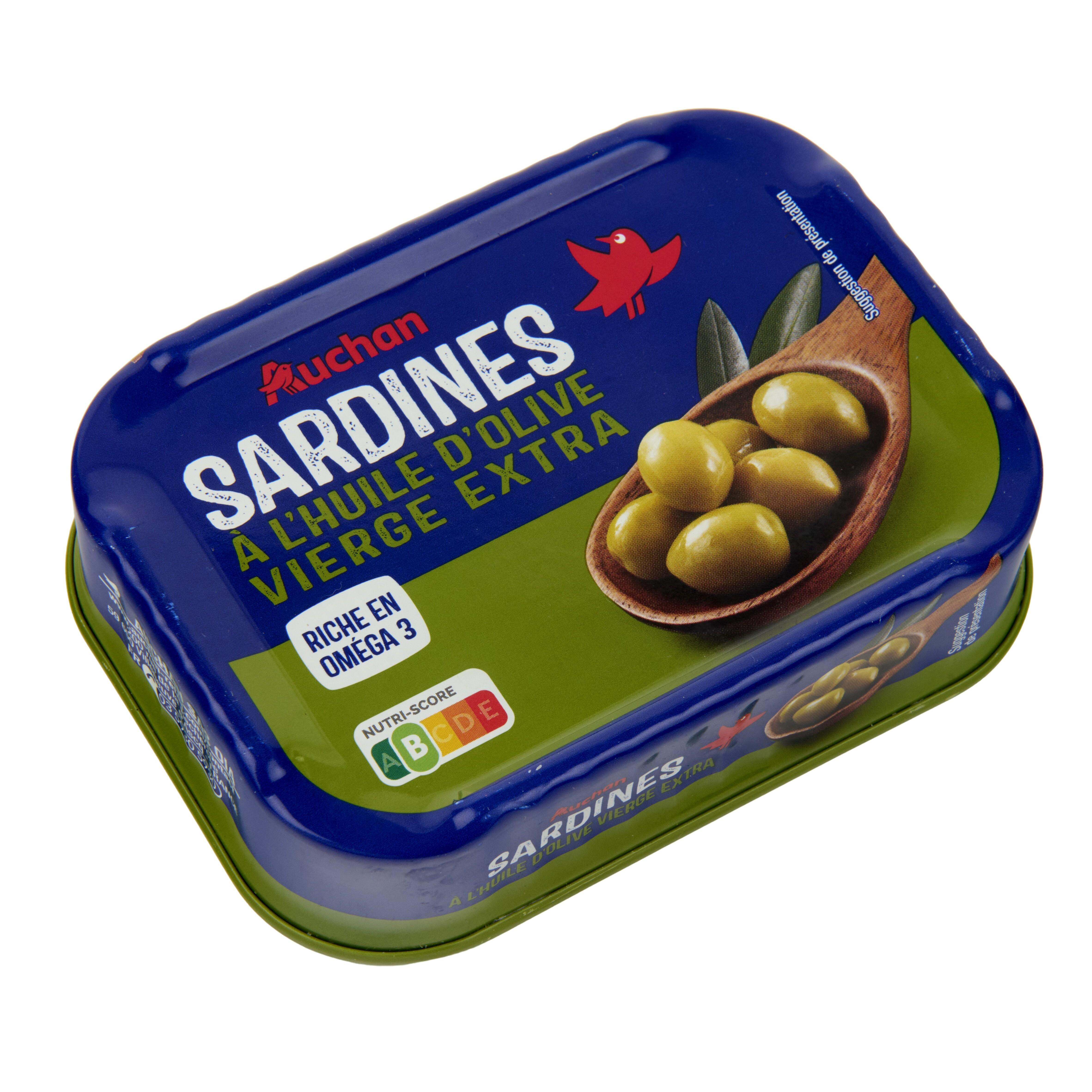 Voir la diapositive 2 : AUCHAN Sardines à l'huile d'olive vierge extra 135g
