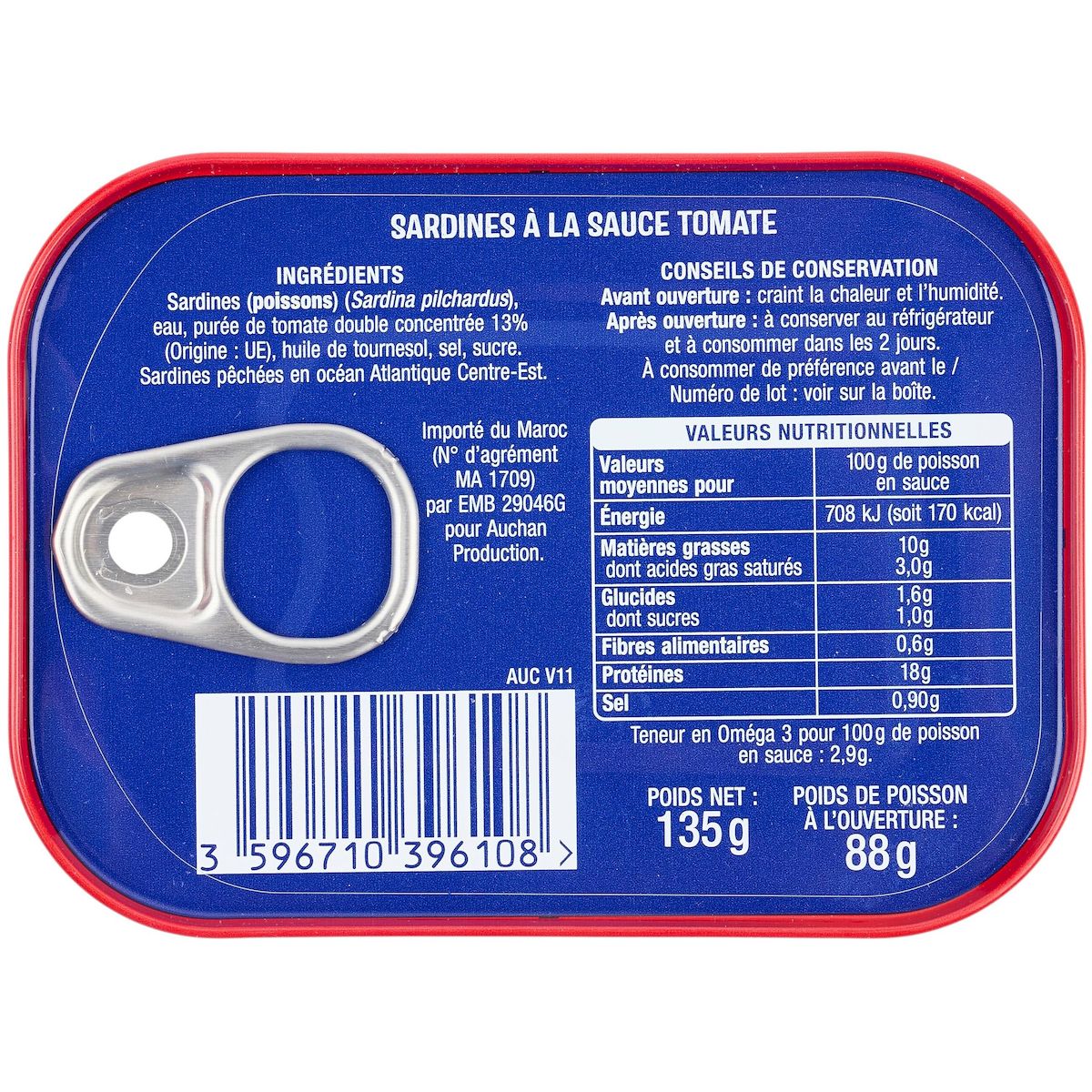 AUCHAN Sardines à la tomate 135g
