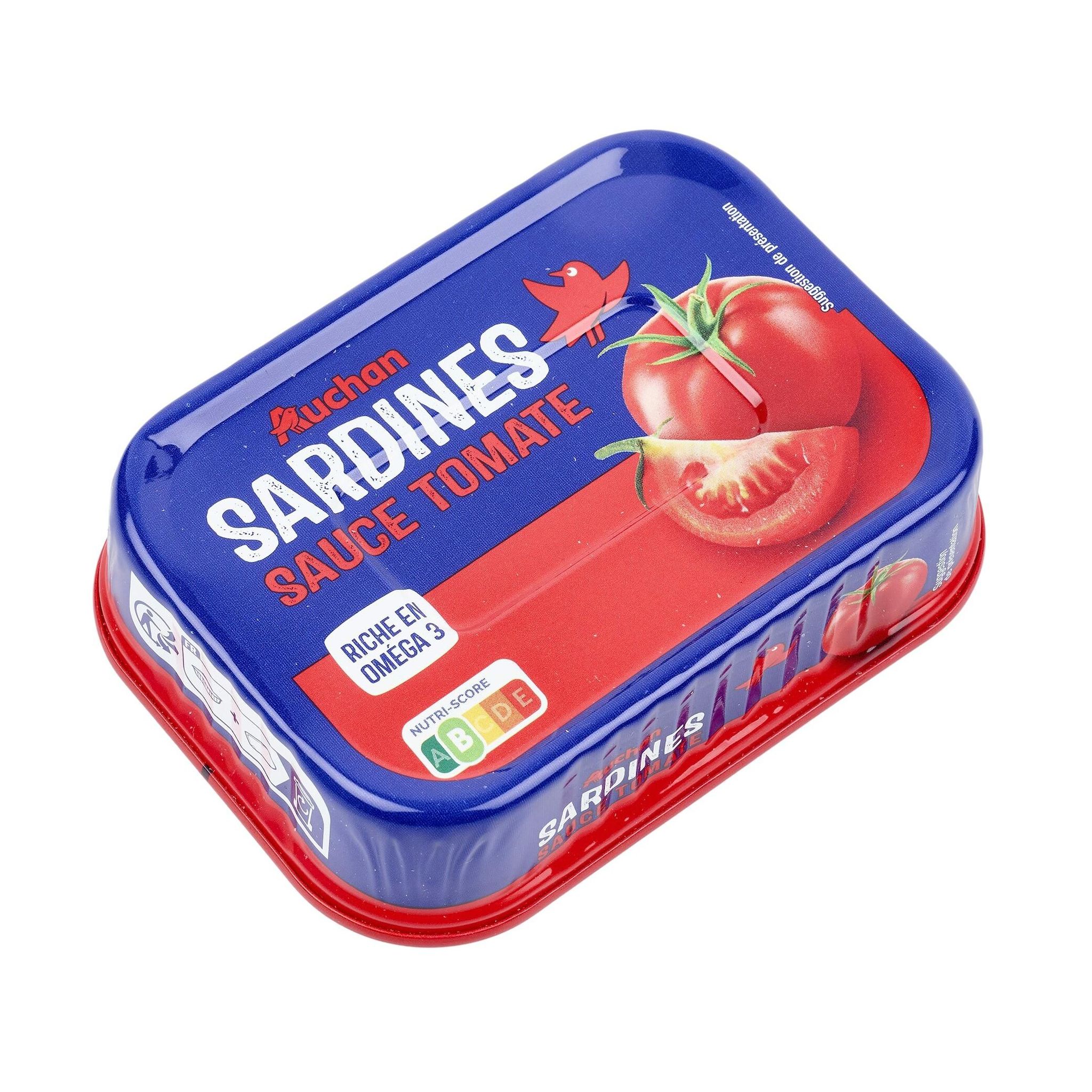 Voir la diapositive 2 : AUCHAN Sardines à la tomate 135g
