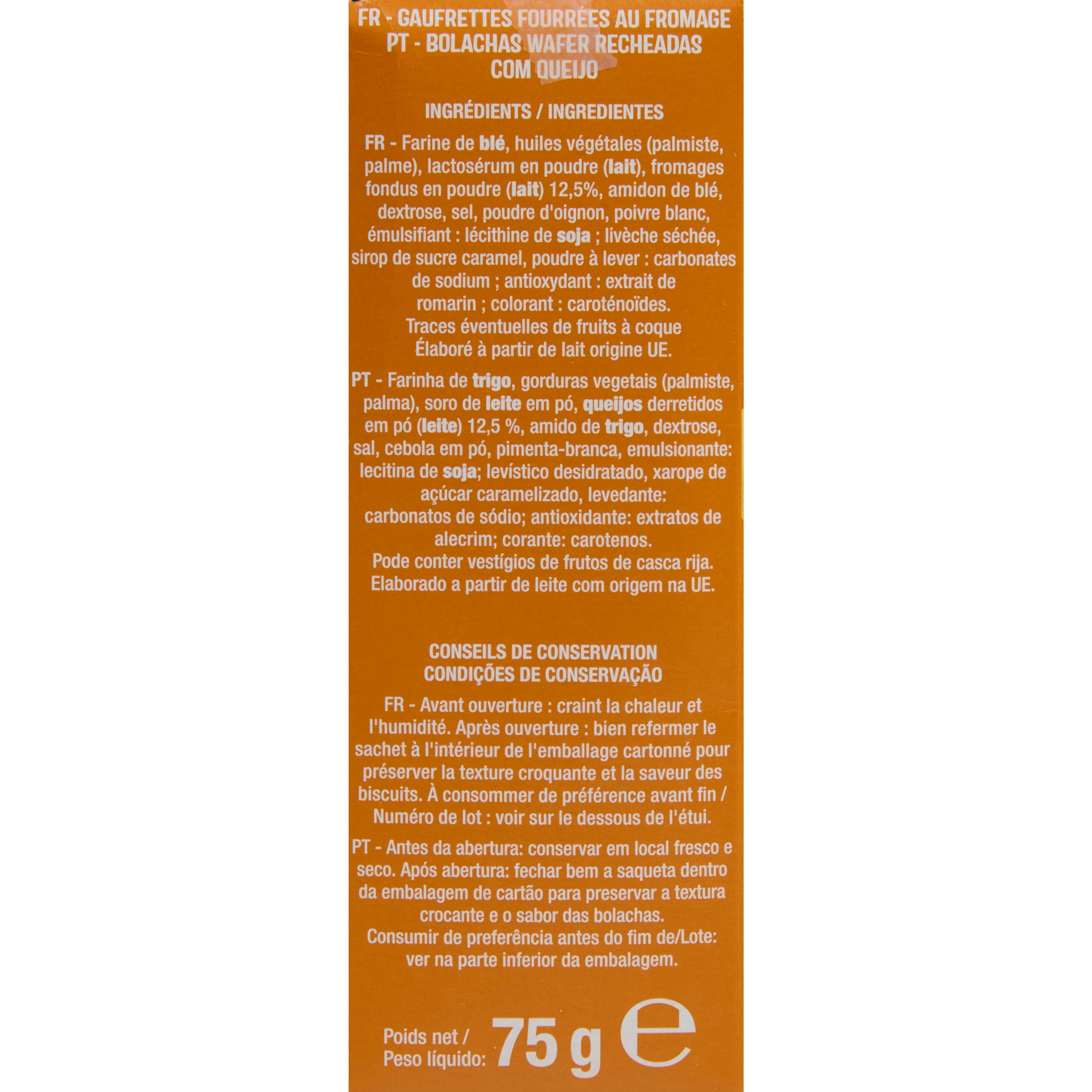 Voir la diapositive 2 : AUCHAN Gaufrettes au fromage 75g