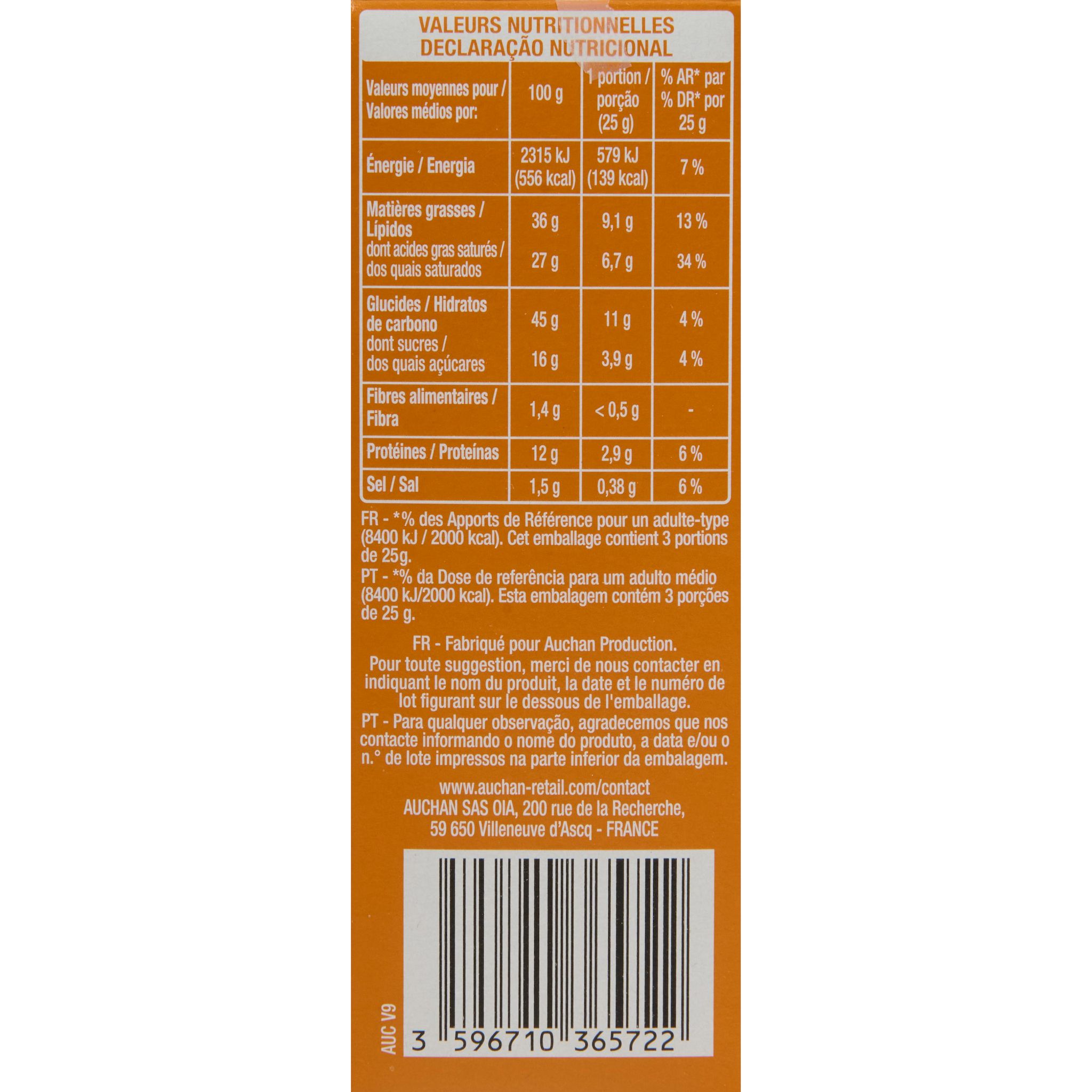 Voir la diapositive 2 : AUCHAN Gaufrettes au fromage 75g