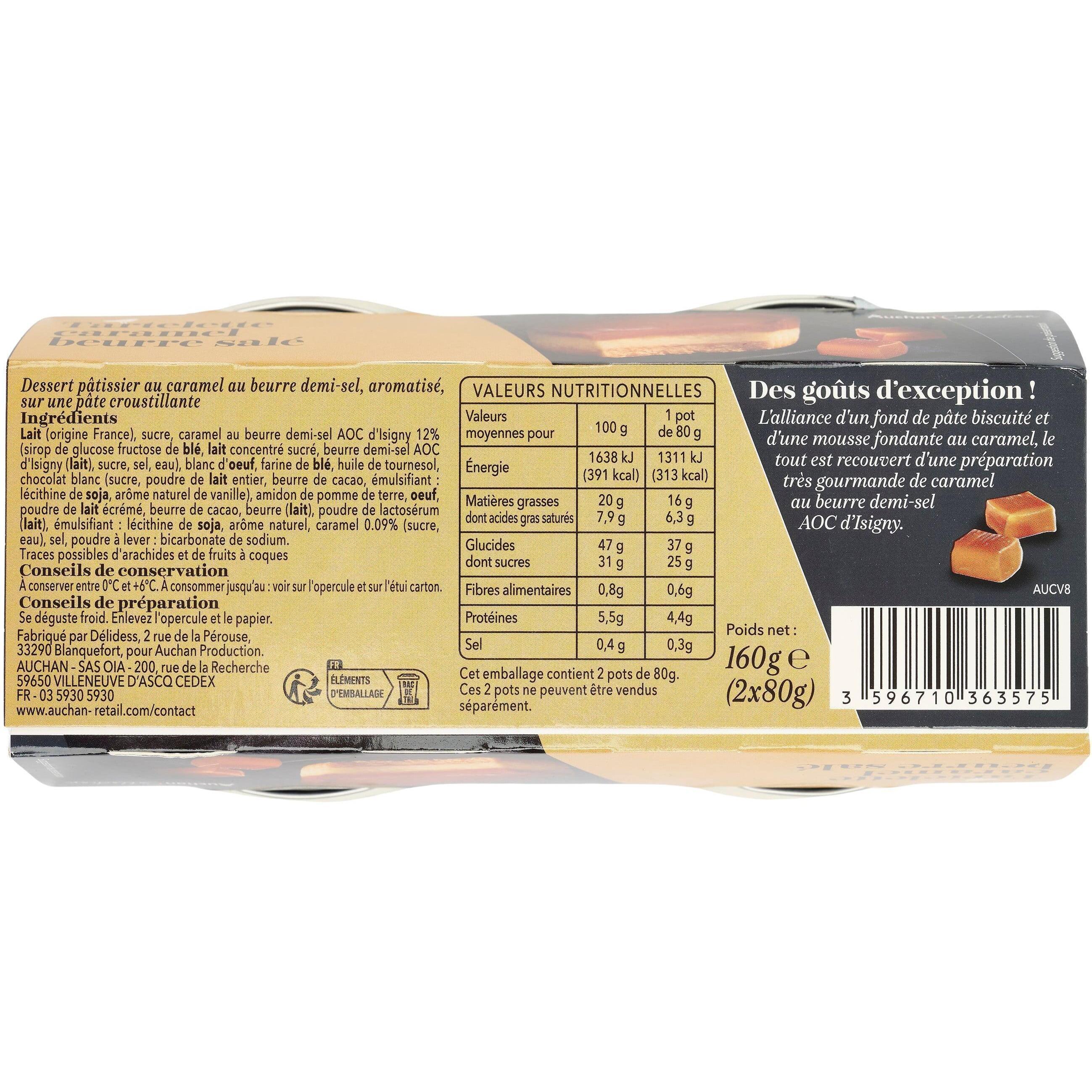 Voir la diapositive 3 : AUCHAN COLLECTION Tarte au caramel au lait 2x80g