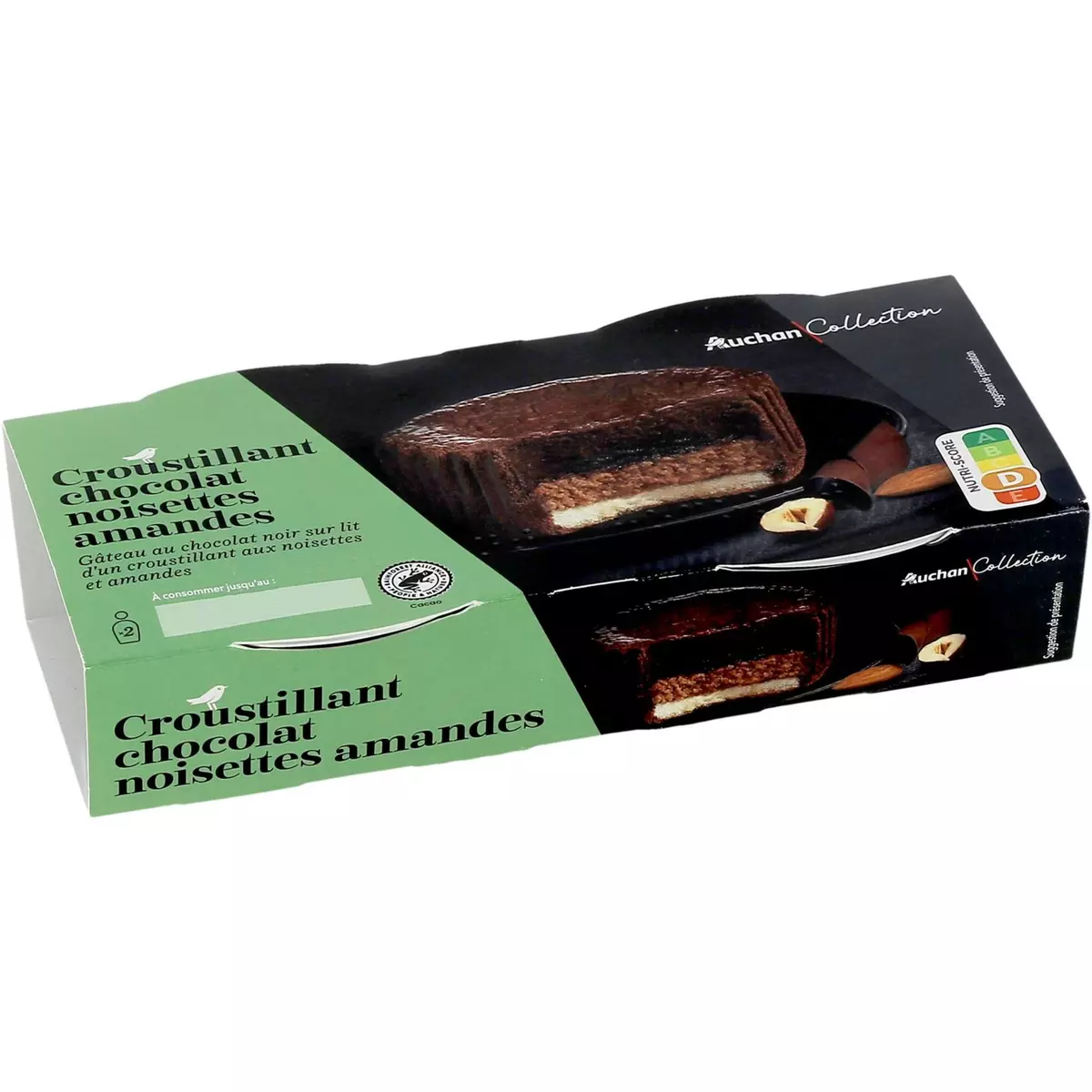 AUCHAN COLLECTION Dessert croustillant au chocolat noisette 2x80g