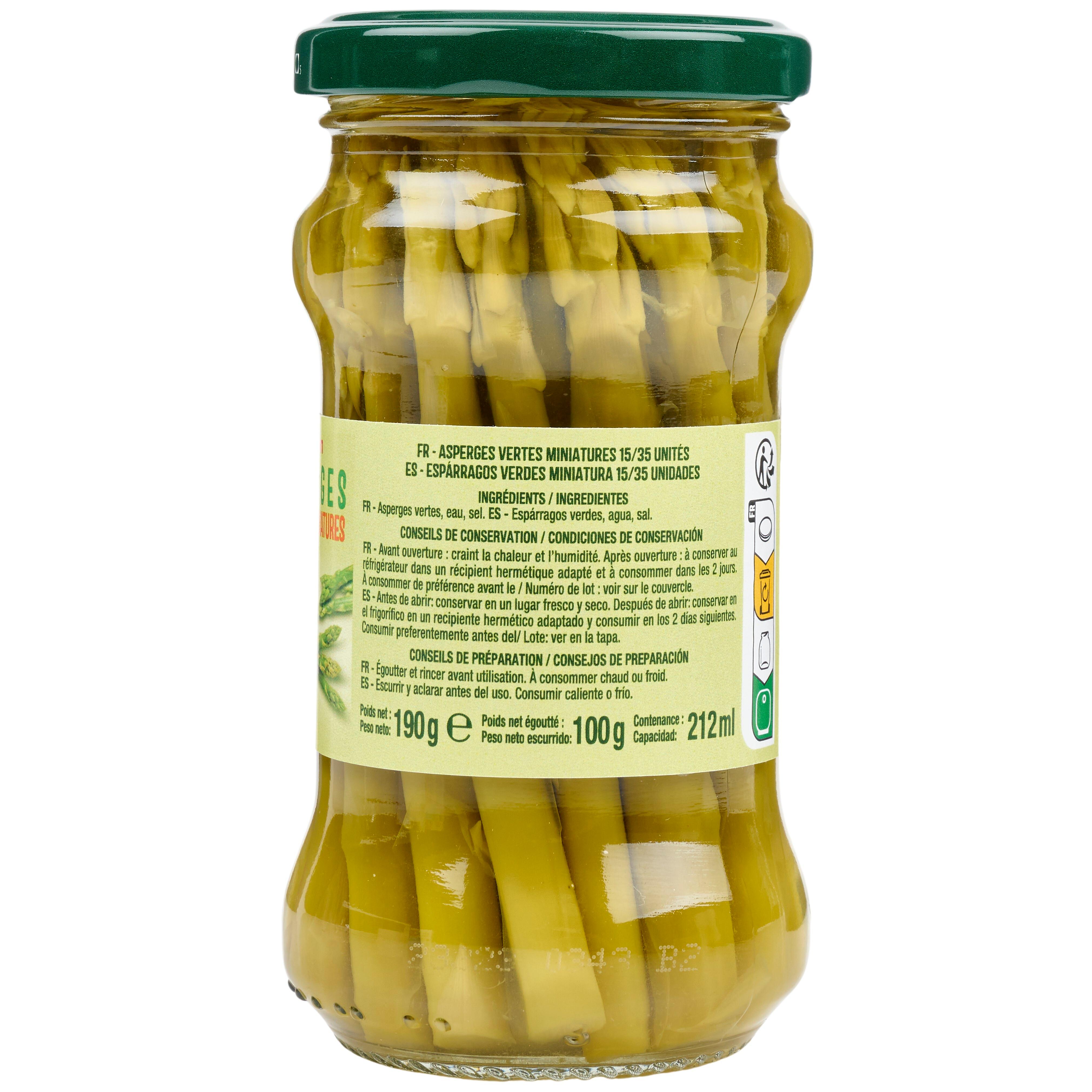 Voir la diapositive 2 : AUCHAN Asperges vertes miniatures en bocal 100g
